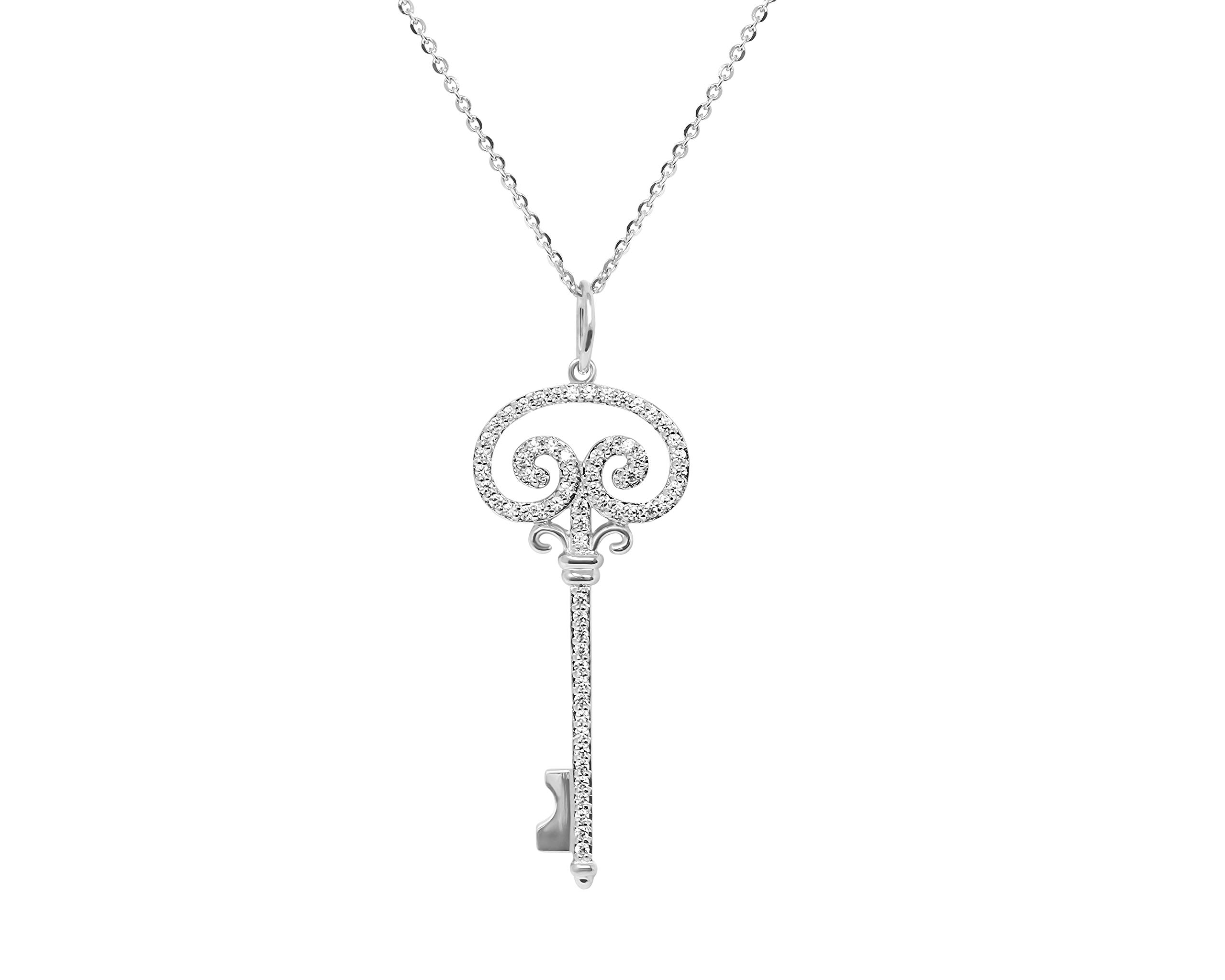 925 Sterling Silver Cubic Zirconia Key Charm Pendant Necklace for Women - Elegant Jewelry Gift for Birthday, Anniversary & Special Occasions