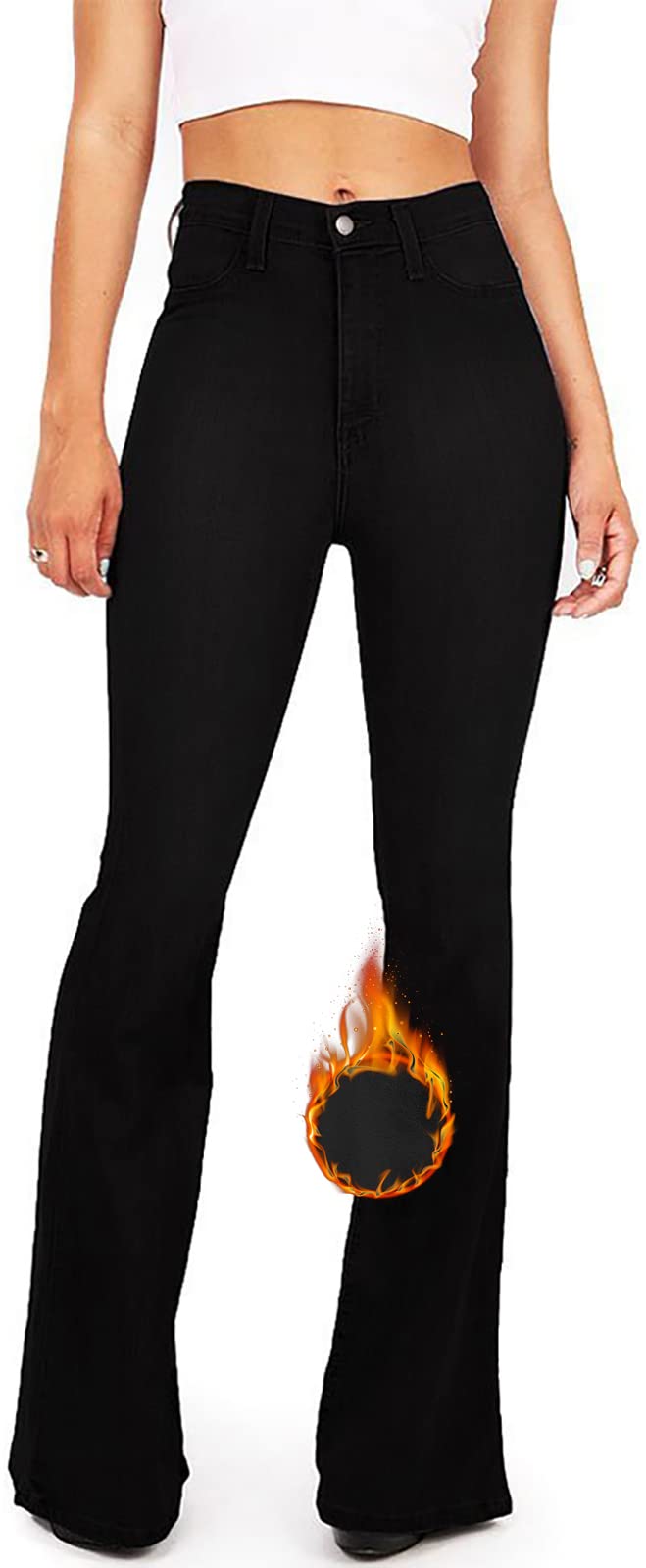 BISUAL Women's High Waisted Stretch Denim Jeans - Slimming Wide Leg Flare Bell Bottom Pants for Casual & Party Wear