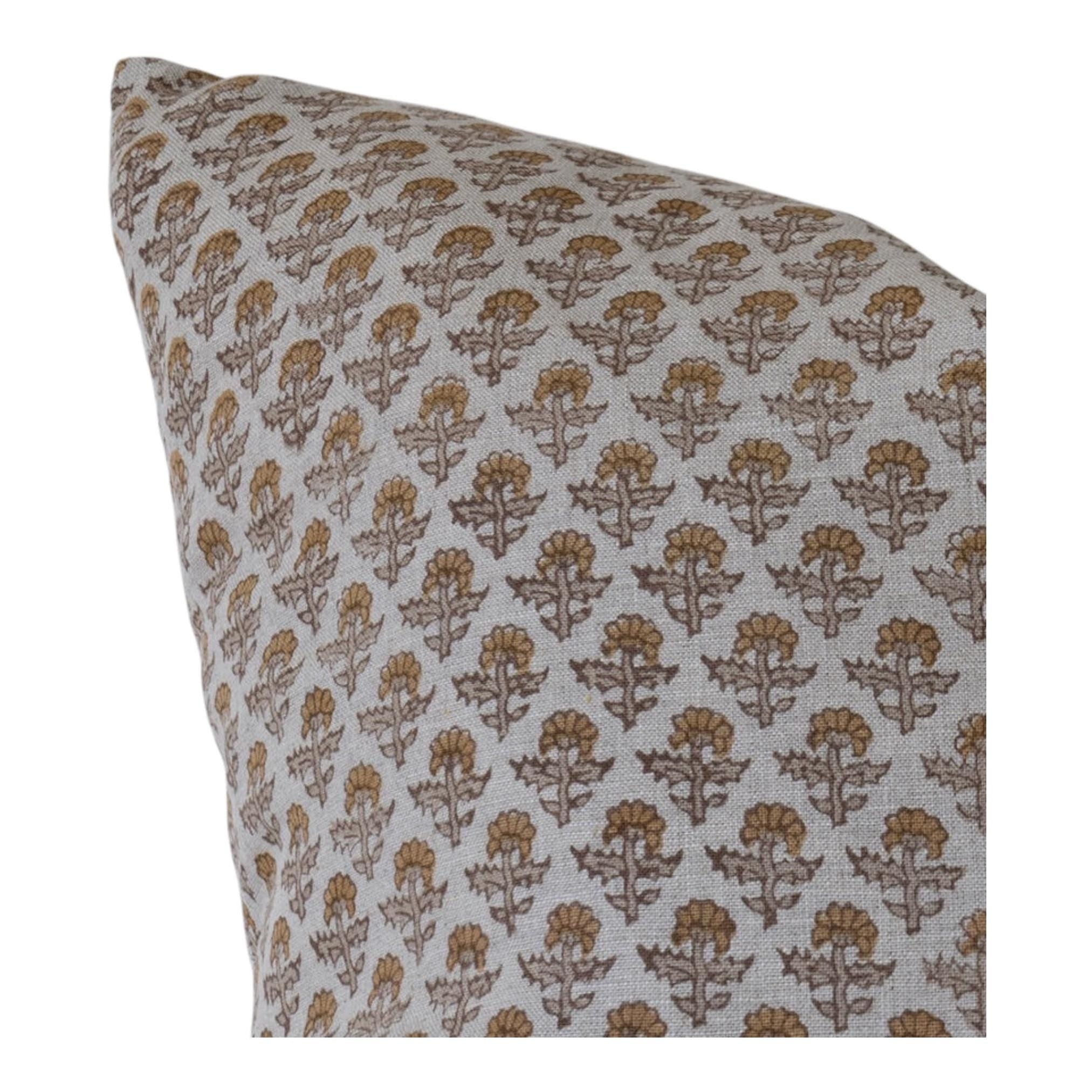 Designer Elsinore Block Print Floral Pillow Cover - Handmade Cotton Decorative Cushion Case for Sofa, Bed, Living Room & Home Decor
