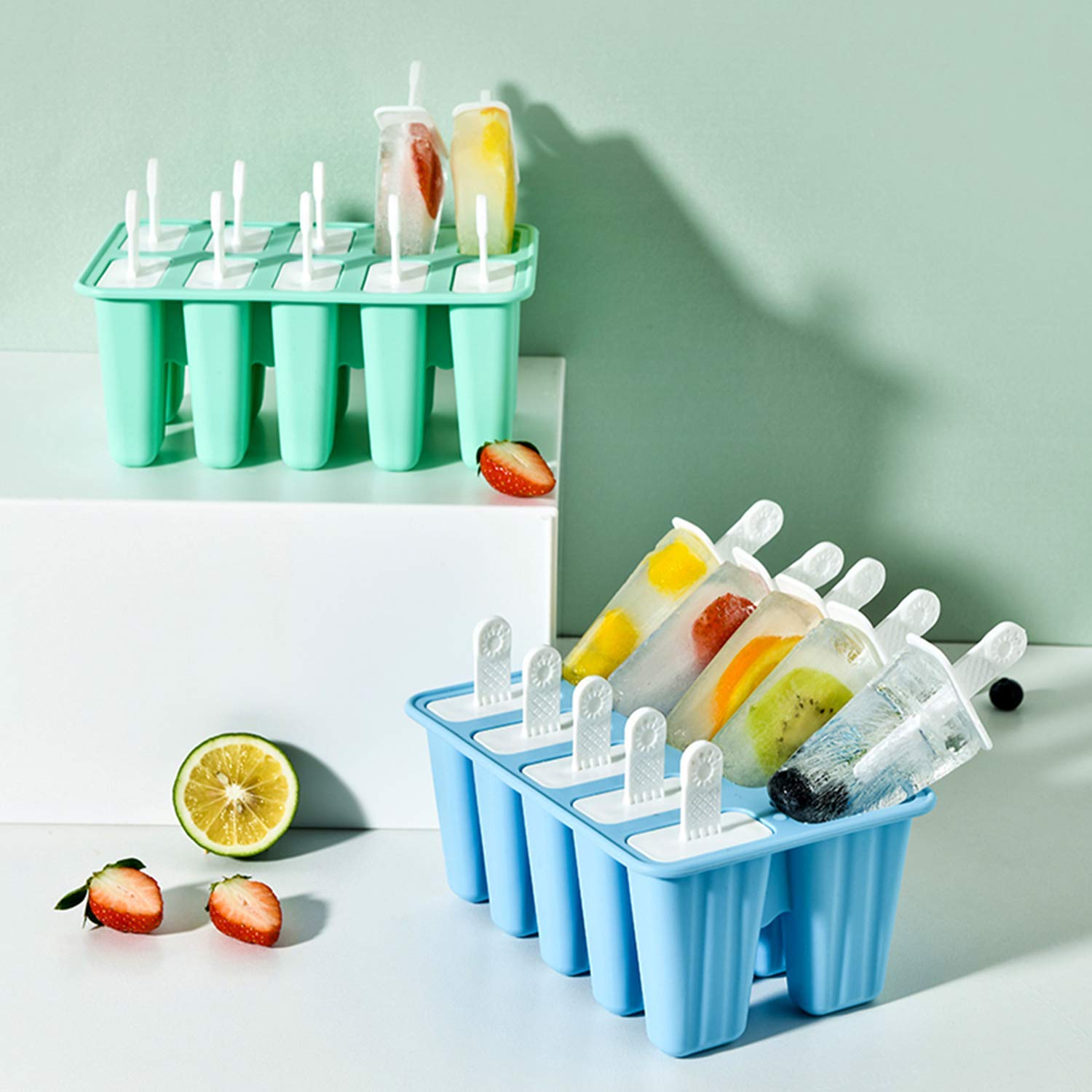 10-Piece Silicone Popsicle Molds BPA-Free with 15 Sticks - Easy Release Ice Pop Makers for Homemade Frozen Treats - Perfect for Summer Snacks, Kids Parties & Healthy Desserts