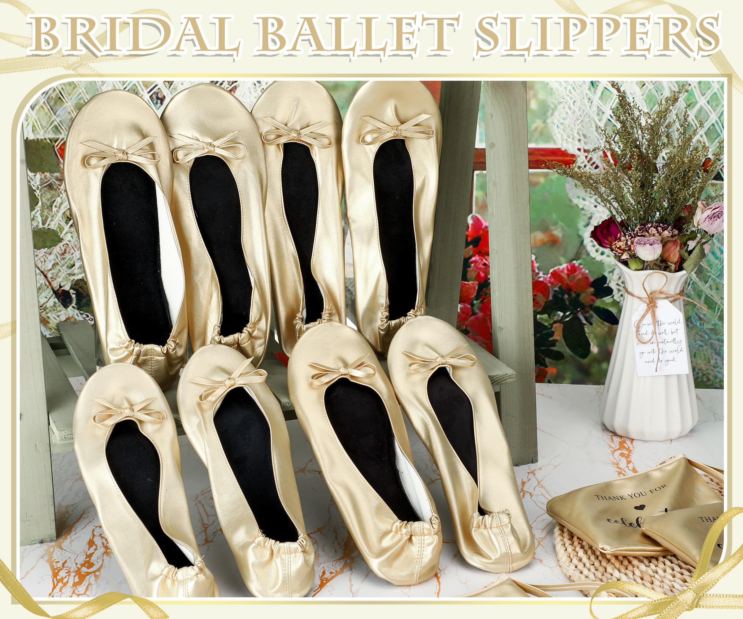12 Pairs Foldable Ballet Flats for Wedding Bridesmaids & Guests - Comfortable Rollable Dancing Shoes for Party, Reception & Special Occasions