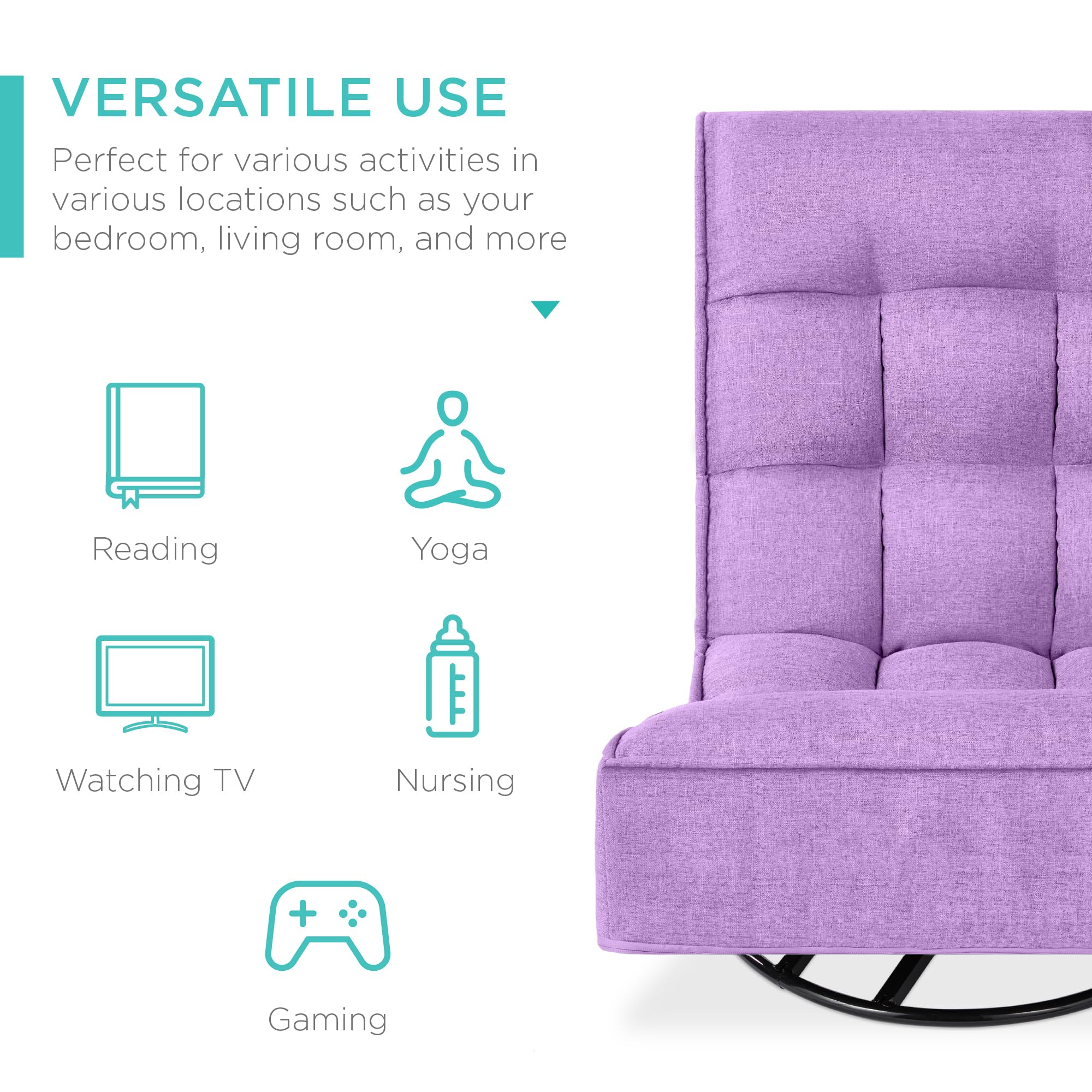 Best Choice Products Reclining Folding Floor Gaming Chair - 360-Degree Swivel, 4 Adjustable Positions, Tufted Cushions for Home, Office, Lounging & Reading - Lavender - Perfect for Gaming, Relaxing & Small Spaces