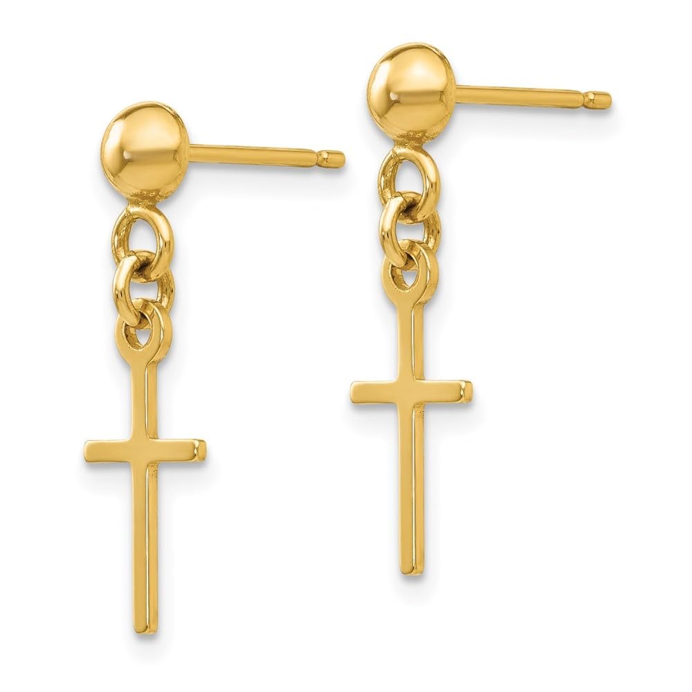 14k Gold Polished Cross Dangle Earrings for Women - Diamond2Deal Fine Jewelry | Perfect for Church, Weddings & Everyday Elegant Wear