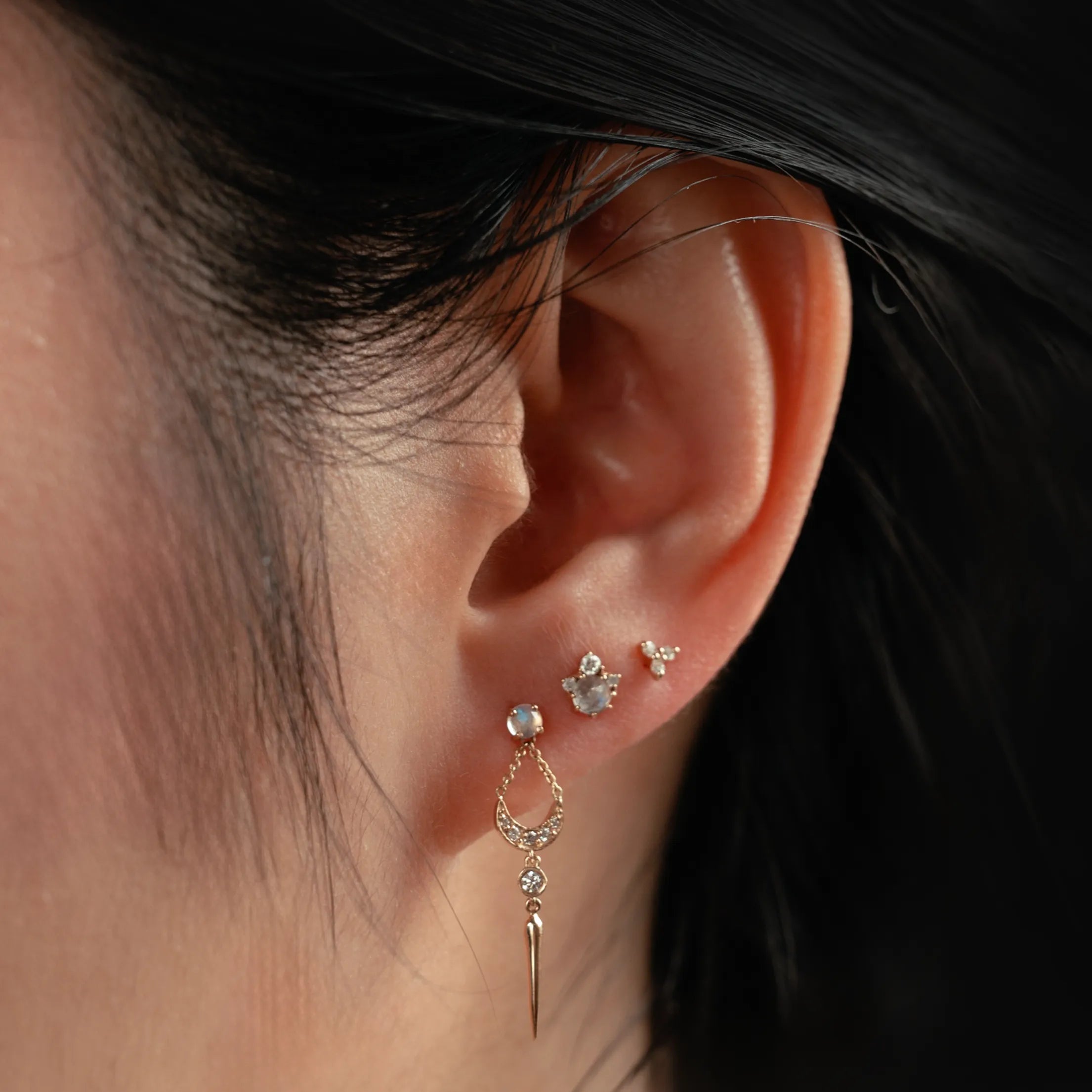 Full Moon Glow Diamond Moonstone Earrings – Elegant Dangle Earrings for Women, Perfect for Evening Parties & Special Occasions