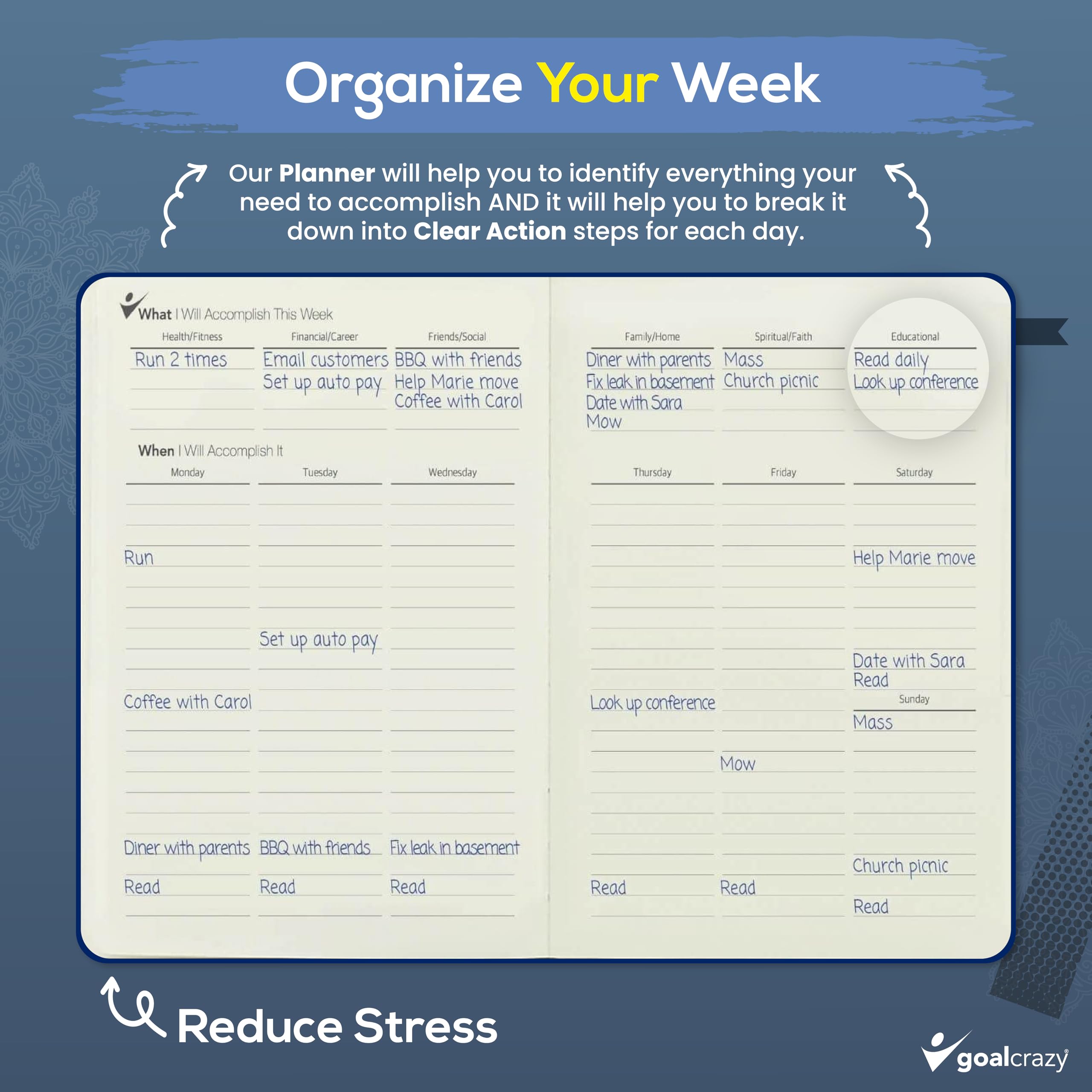 90 Day Undated Planner - Weekly & Monthly Productivity Journal for Goal Setting, Habit Tracking & Organization | Navy Blue Leather Cover with Almond Pages | Perfect for 2025, 2026 Planning, Work & Personal Life Management