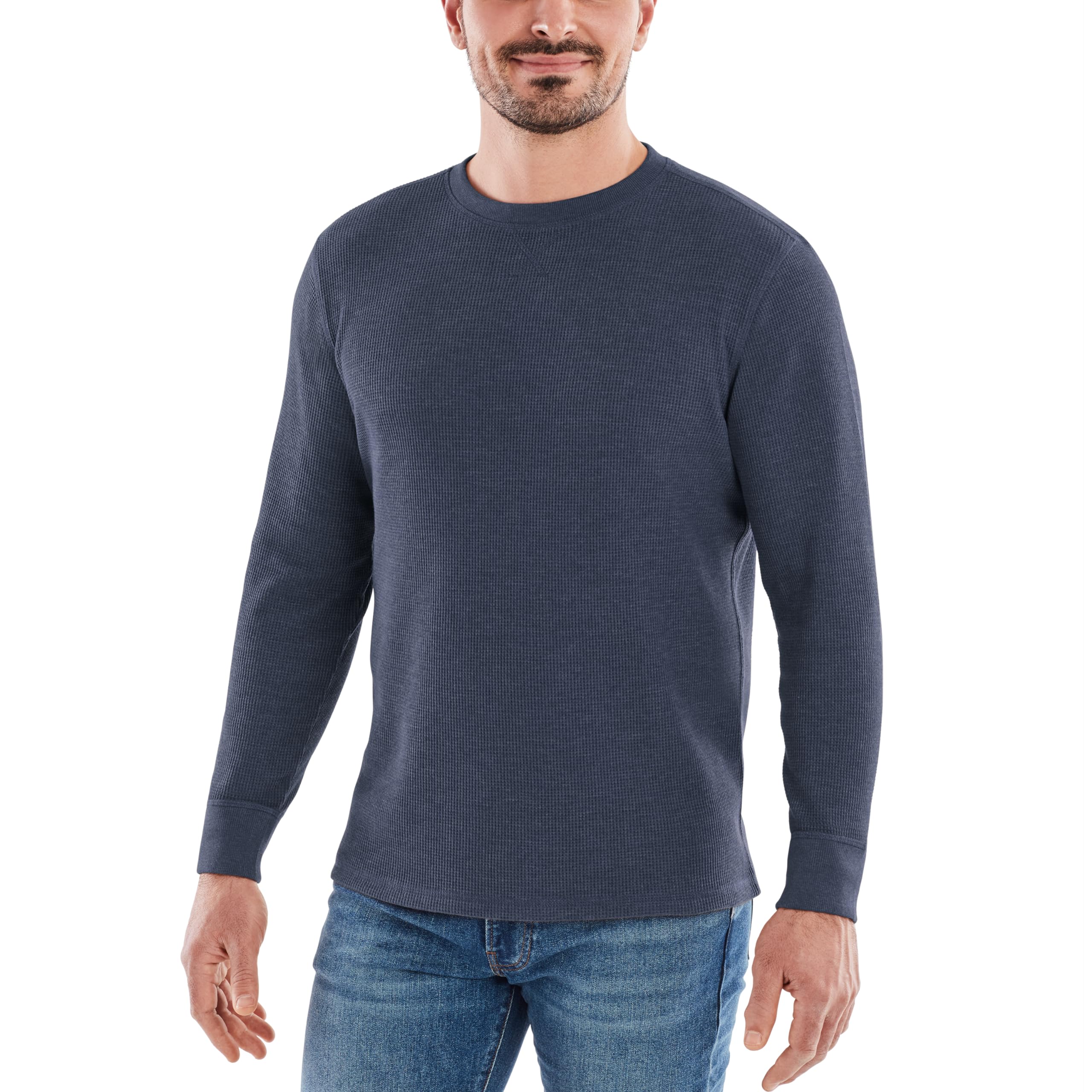 Men's Long-Sleeve Crew Neck Thermal Waffle Knit Shirt - Warm Winter Base Layer for Hiking, Camping & Outdoor Activities | American Outdoorsman