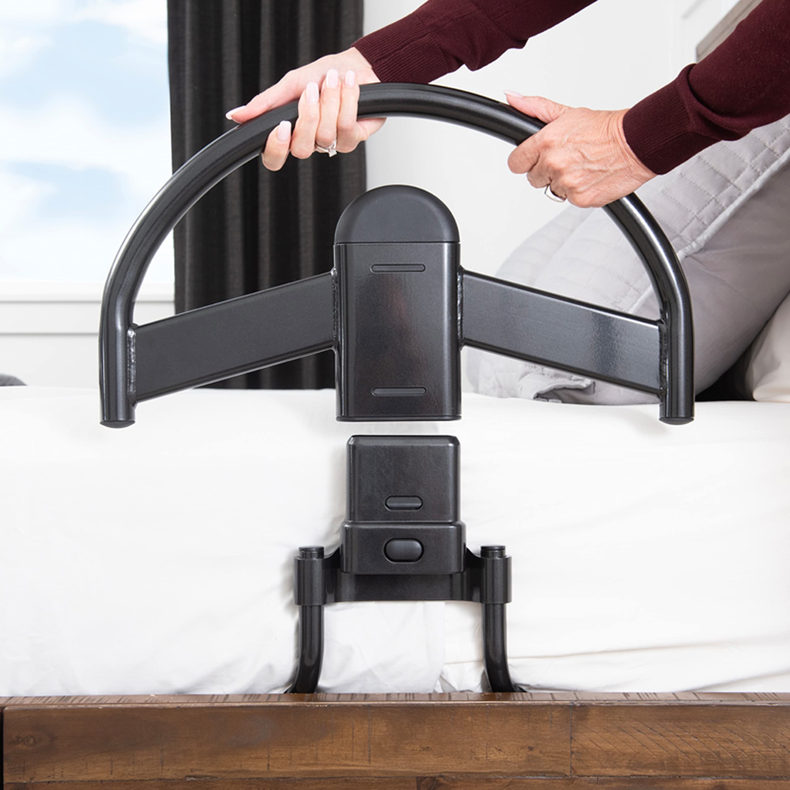 Able Life Click-N-Go Adjustable Bed Handle for Wood Bed Frames - Removable Stand Assist Rail for Adults & Seniors - ASTM Safety Approved Bed Rail with Safety Strap | Perfect for Elderly Care, Home Safety & Mobility Assistance