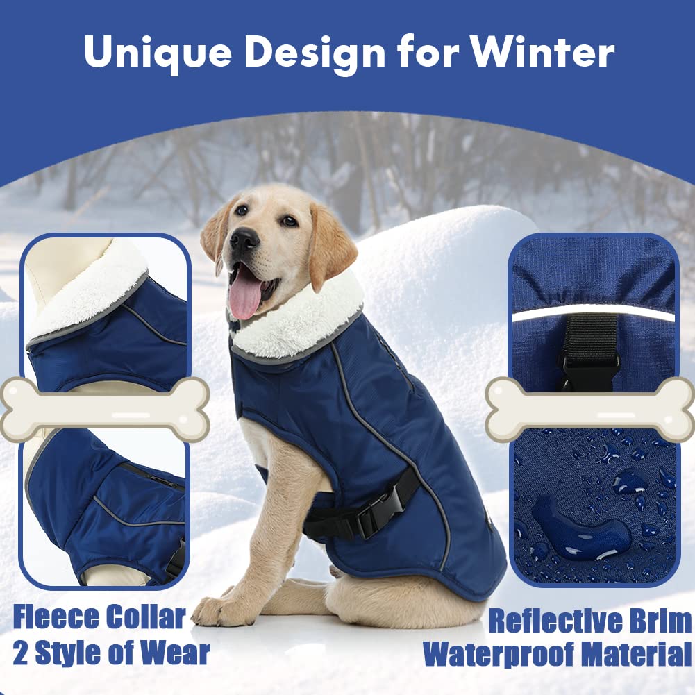 EMUST Waterproof Winter Dog Coat - Adjustable Small/Medium/Large Dog Jacket for Cold Weather, Blue | Warm Snow Protection for Outdoor Walks & Winter Adventures