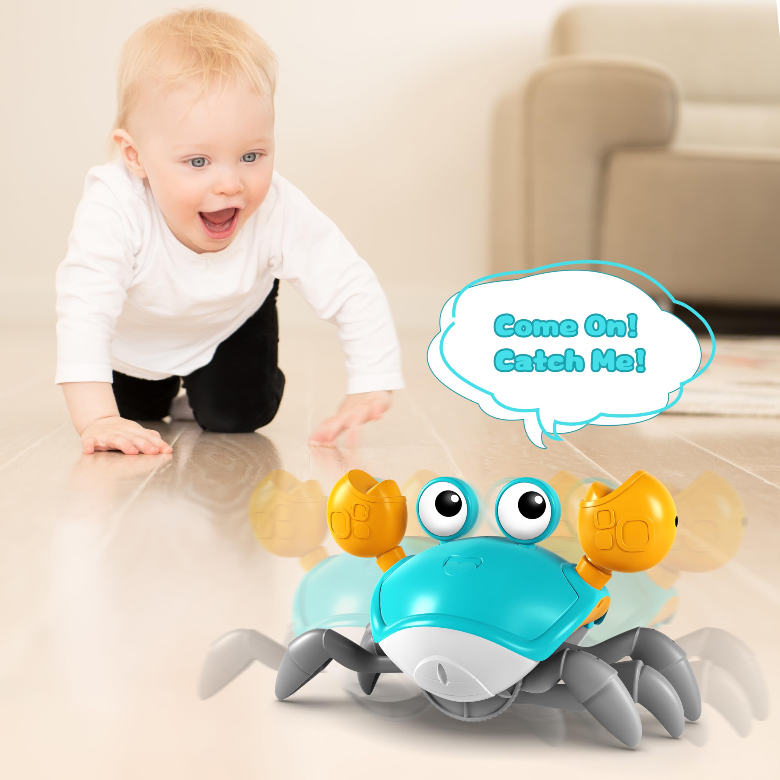 Interactive Dancing Crab Baby Toy - Crawling Musical Sensory Toy for Tummy Time, Infants 0-6 to 12-18 Months | Fun Walking Moving Toy with Music for Boys & Girls | Perfect Toddler Birthday Gift for Developmental Play & Learning