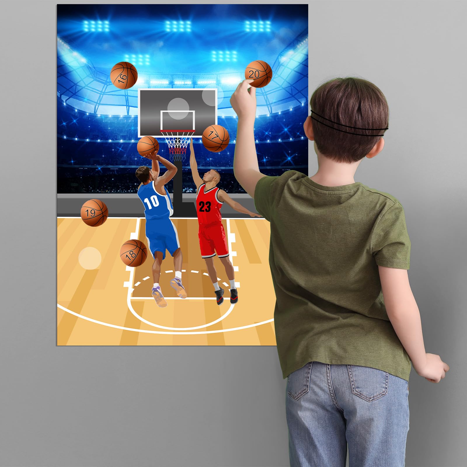 PLULON Basketball Party Game for Kids - Pin The Basketball on The Hoop Game Set with Stickers | Fun Birthday Party Decor & Classroom Activity for Boys & Girls | Perfect for Birthday Parties, School Events & Indoor Games