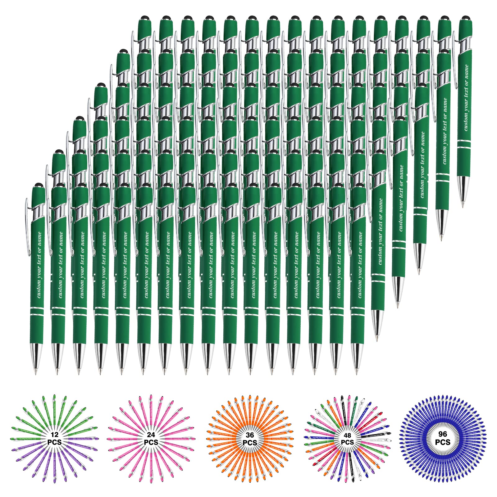 Custom Engraved Personalized Pens with Name - Bulk 96pc Set for Business, Graduation & Birthday Gifts - Premium Ballpoint & Stylus Pens with Logo/Text - Perfect for Corporate Events, School Rewards & Party Favors