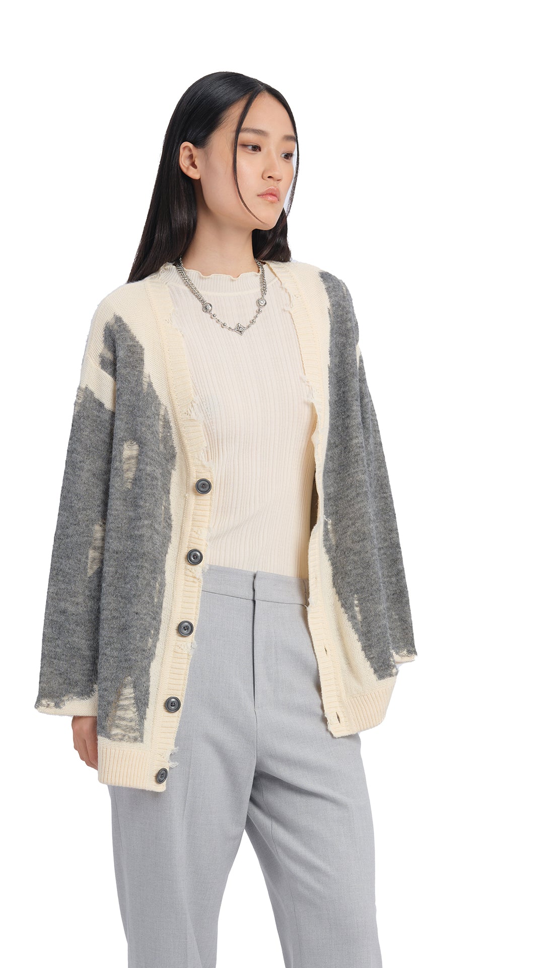 Stylish Layered Mix Yarn Cardigan Sweater for Women - Cozy Knit Pullover for Fall & Winter - Perfect for Office, Date Night and Casual Outfits