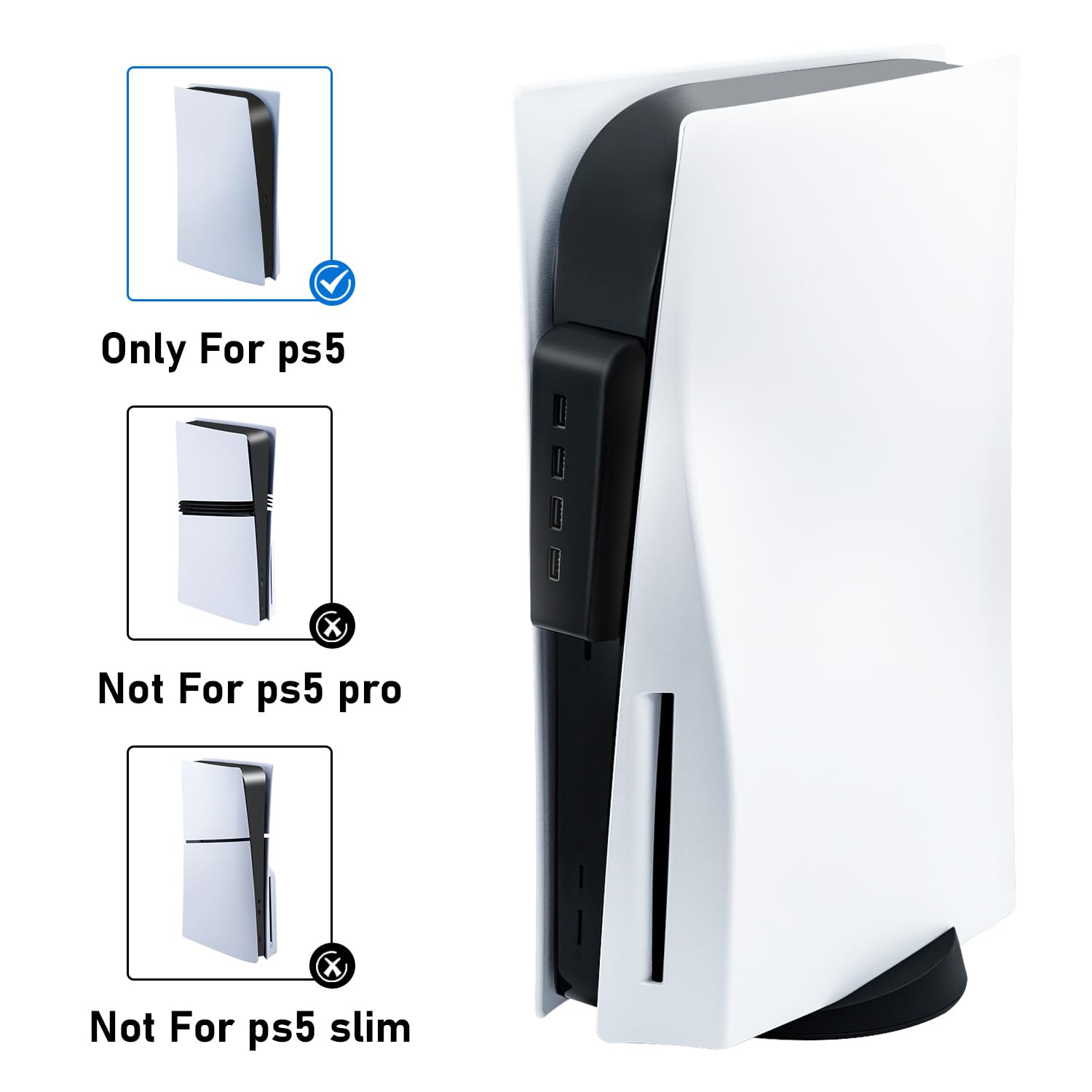 Mcbazel PS5 USB Hub - 4-Port High-Speed USB 2.0 Data Transfer Hub with Fast Charging for PS5 Digital/UHD Edition (Not Compatible with PS5 Slim) - Perfect for Gaming Setup & Accessory Expansion