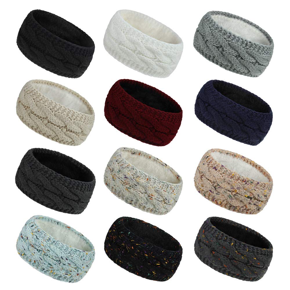 2PCS Fleece Lined Headband for Women - Winter Ear Warmer Knit Headband, Thick Cable Knit Head Wrap, Elastic Hairband for Cold Weather (Navy Blue) | Perfect for Skiing, Running, Hiking & Outdoor Winter Activities