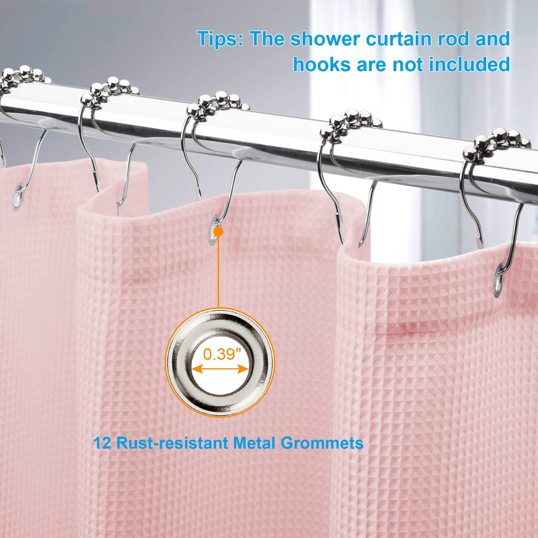 AmazerBath Waffle Weave Shower Curtain - Blush Pink Heavy Duty Hotel Quality Fabric Bathroom Curtain, 72x72 Inches - Perfect for Spa-Like Bathrooms & Luxury Hotel Style Decor