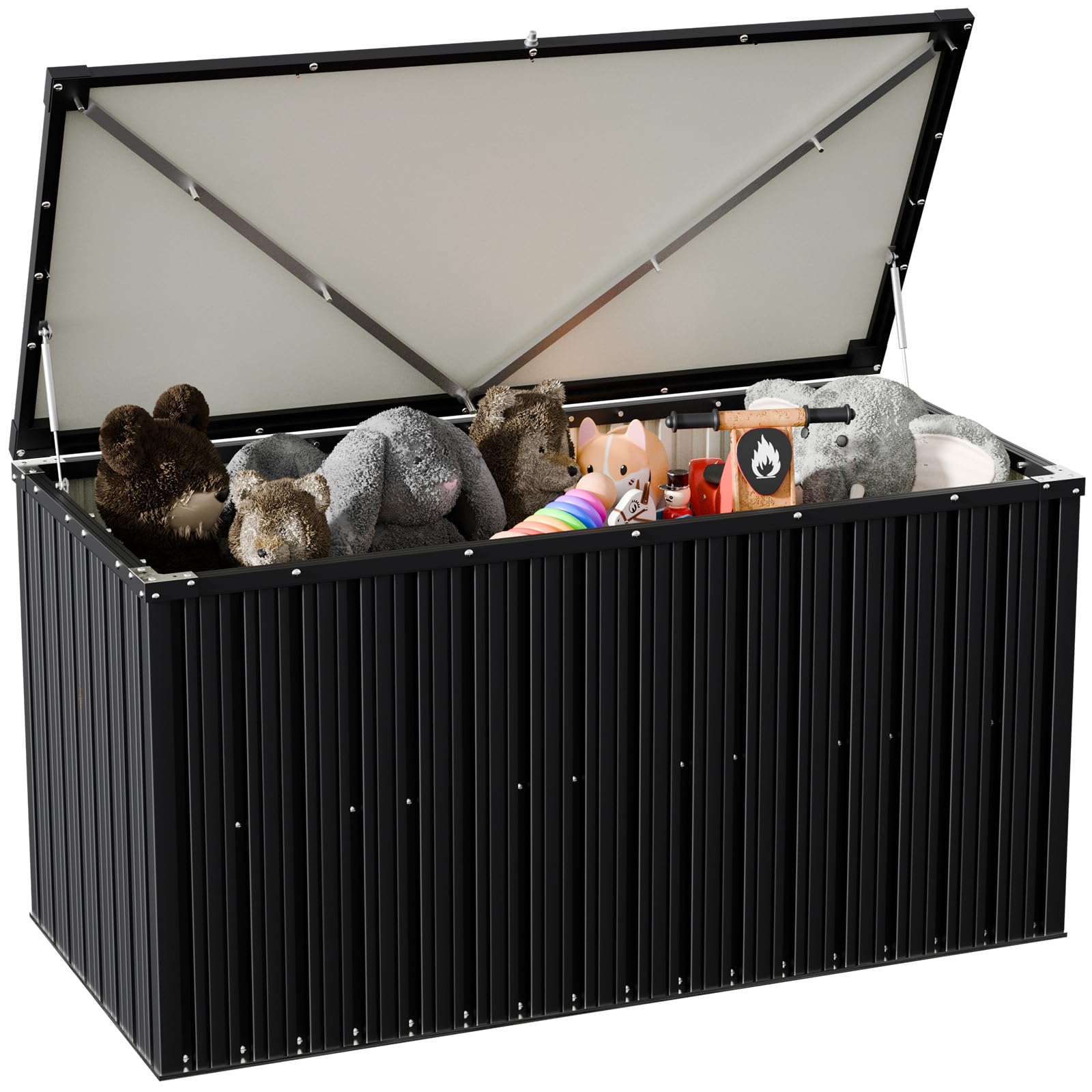 344 Gallon Large Waterproof Deck Storage Box - Outdoor Metal Lockable Container for Patio Furniture, Pillows, Toys & Garden Tools | UV Resistant & Durable | Perfect for Backyard, Poolside & Deck Organization (Black)