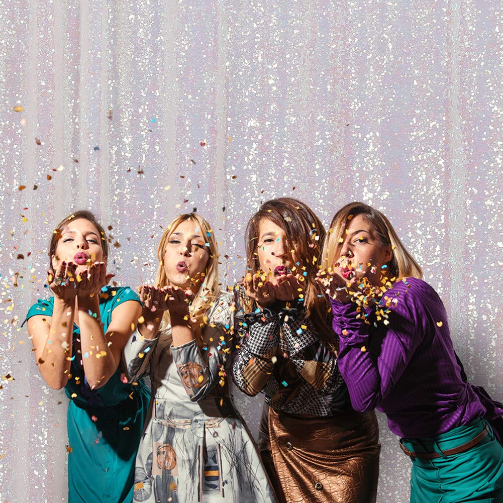 10x10FT Iridescent Sequin Backdrop - Sparkly Wedding Party Decor Curtain