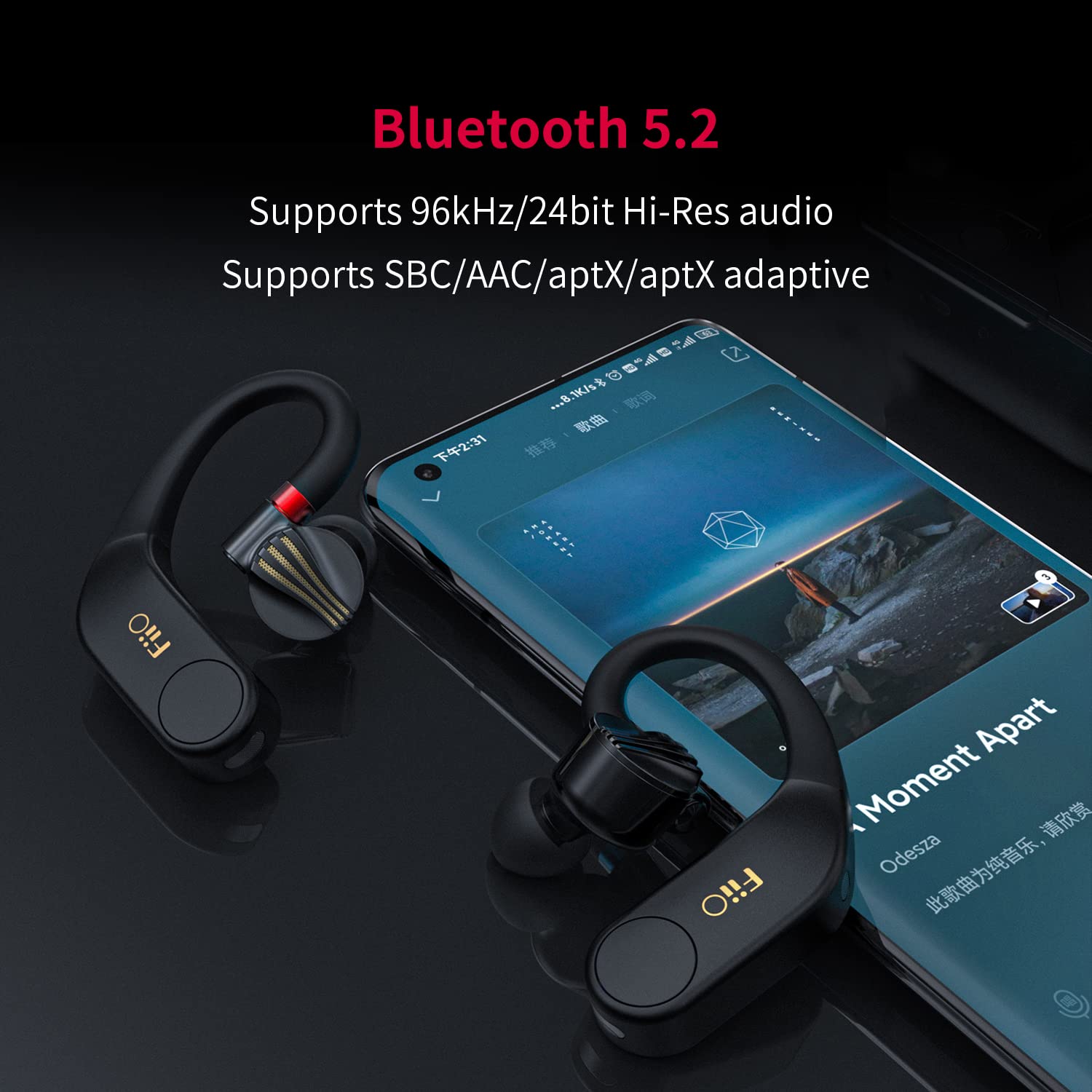 FiiO UTWS5 Hi-Res Wireless Bluetooth 5.2 Ear Hook Amplifier - 96kHz/24bit Audio, 30hr Battery Life, IPX4 Waterproof, 0.78mm 2-Pin Connector - Perfect for Gym, Running & Travel