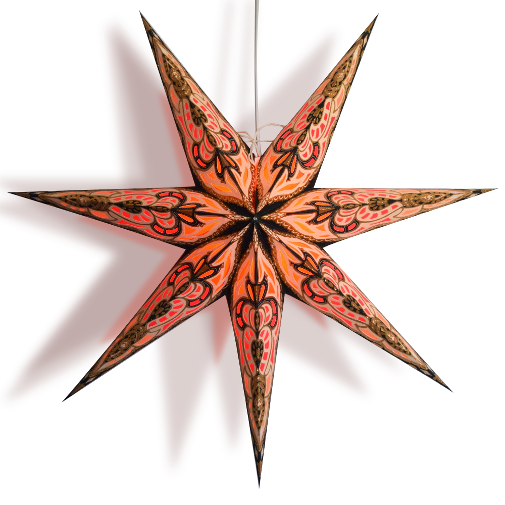 24-Pack Black and Orange Babylon Glitter 7-Point Paper Star Lanterns - Hanging Wedding & Party Decorations for Indoor/Outdoor Events, Baby Showers, Christmas, Halloween and Home Decor