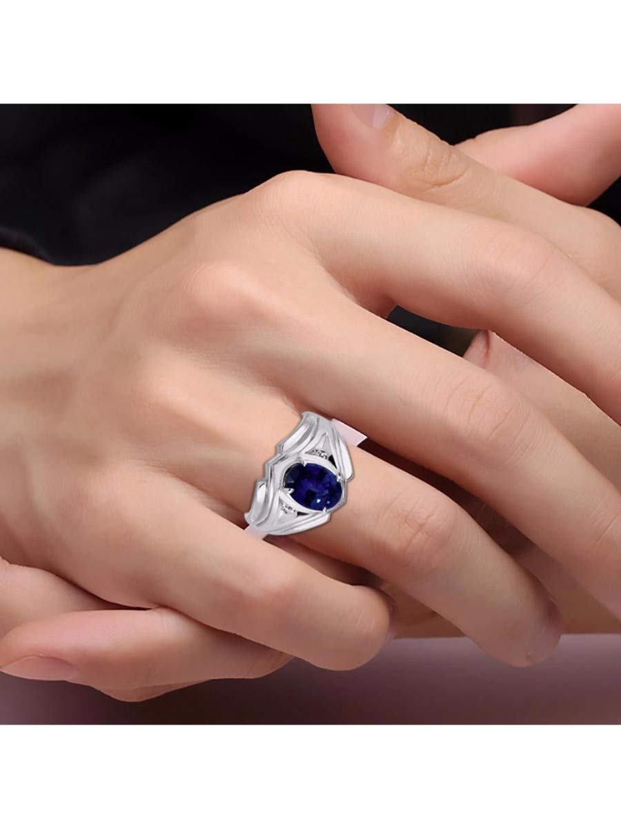 Sterling Silver Men's Ring 9X7MM Oval Gemstone & Diamond Birthstone Ring for Men Sizes 8-13 – Perfect for Weddings, Anniversaries, and Gifts