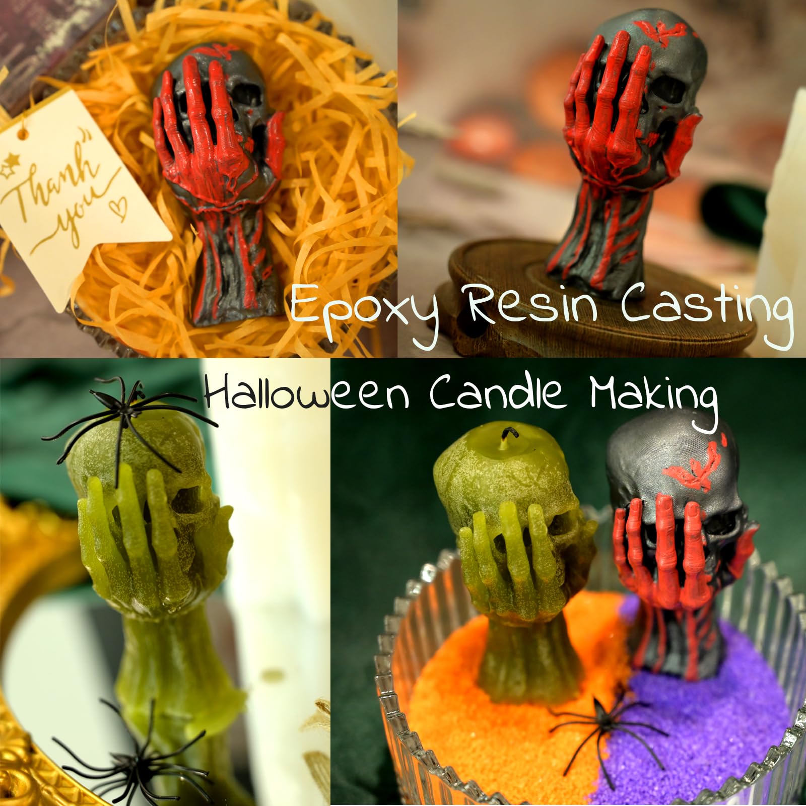 3D Skull & Ghost Hand Silicone Molds for Halloween Candles, Epoxy Resin, Soap Making - DIY Aromatherapy Candle & Craft Supplies (Perfect for Halloween Decor, Party Favors & DIY Gift Making)