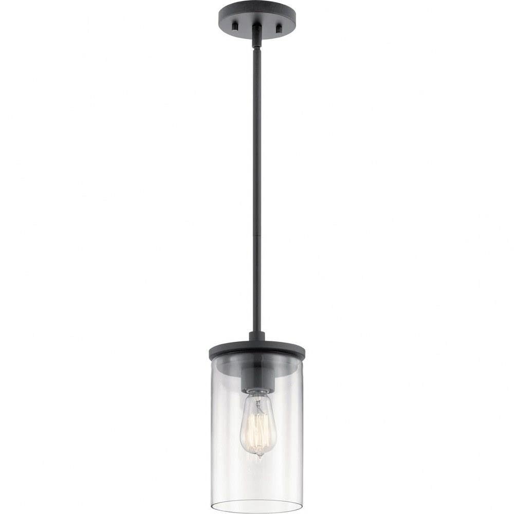 1 Light Contemporary Minimalist Mini Pendant Light Fixture with Clear Glass Shade - Black Modern Hanging Lamp for Kitchen Island, Dining Room, Bedroom or Entryway Lighting