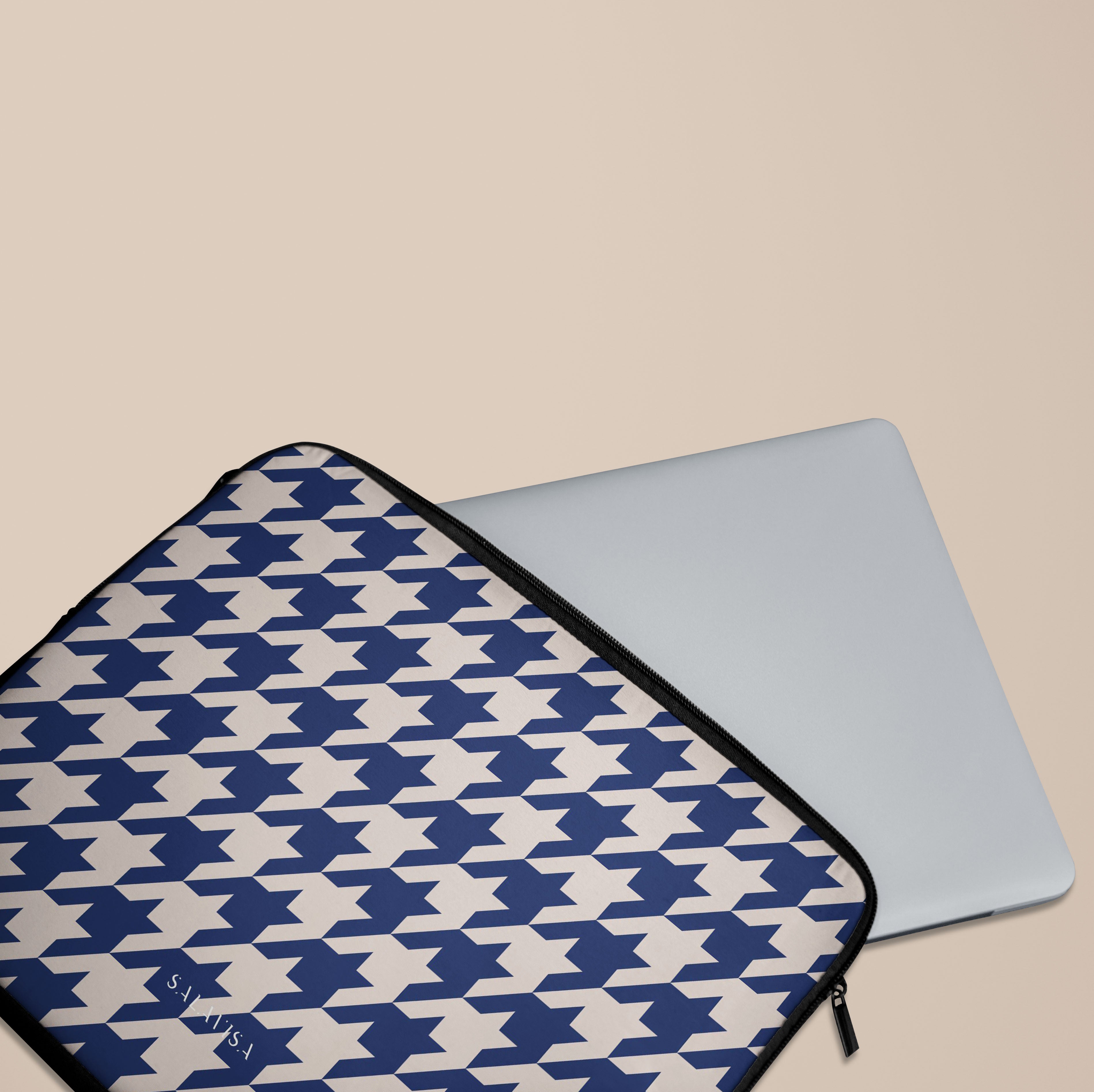 Stylish Blue Houndstooth Laptop Sleeve Case - Protective 13-15 Inch MacBook Pro/Air Cover - Perfect for Work, School & Travel Accessories