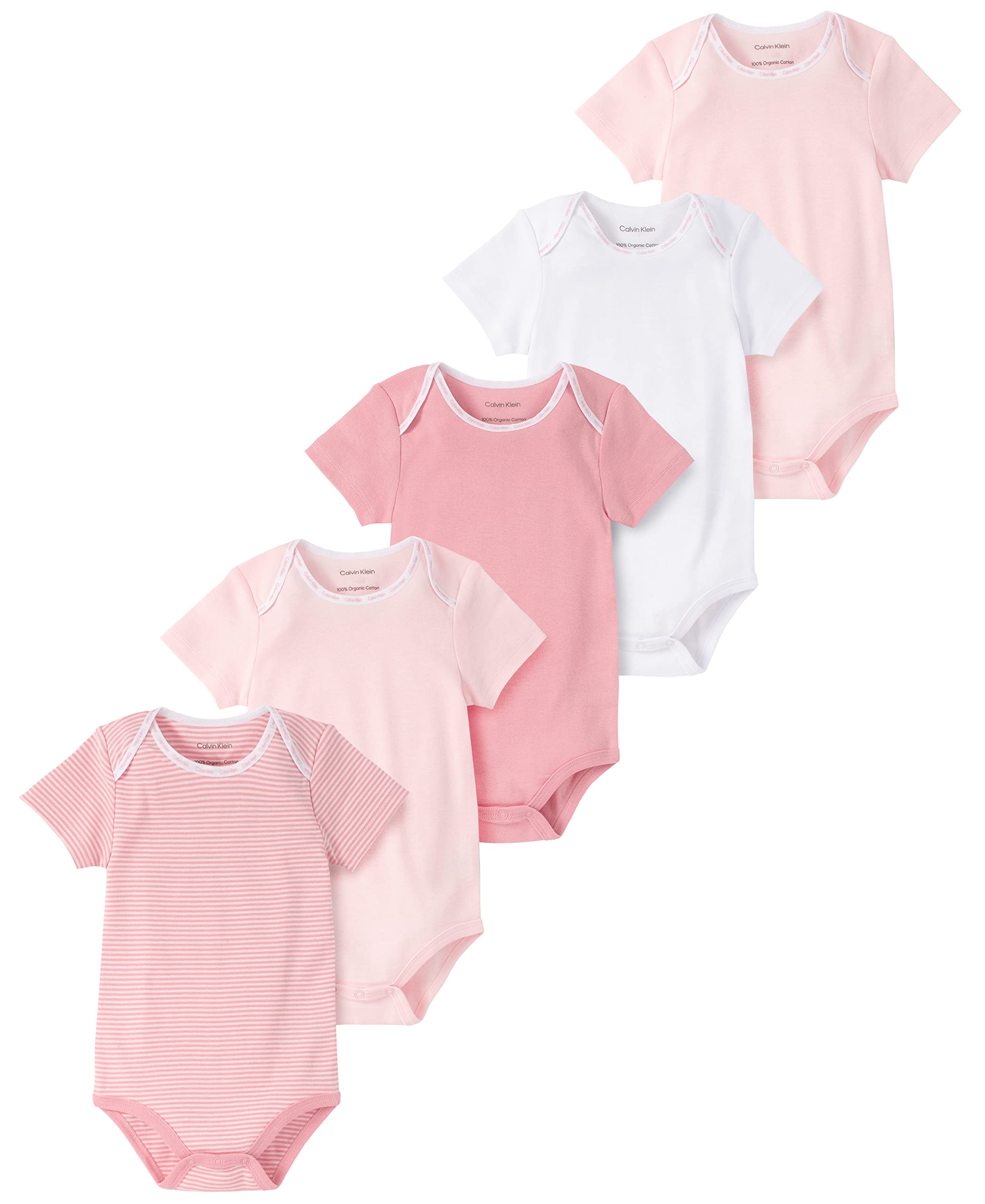 Calvin Klein Organic Cotton Baby Bodysuits 5-Pack - Soft & Hypoallergenic Onesies for Newborns & Infants - Perfect for Everyday Wear, Playtime & Photo Shoots