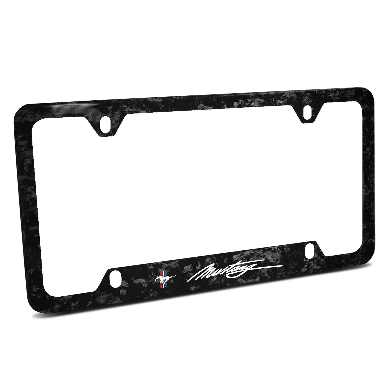Ford Mustang Script Real Black Forged Carbon Fiber License Plate Frame - Durable & Stylish Car Accessory for All 50 States - Perfect for Mustang Enthusiasts & Car Shows