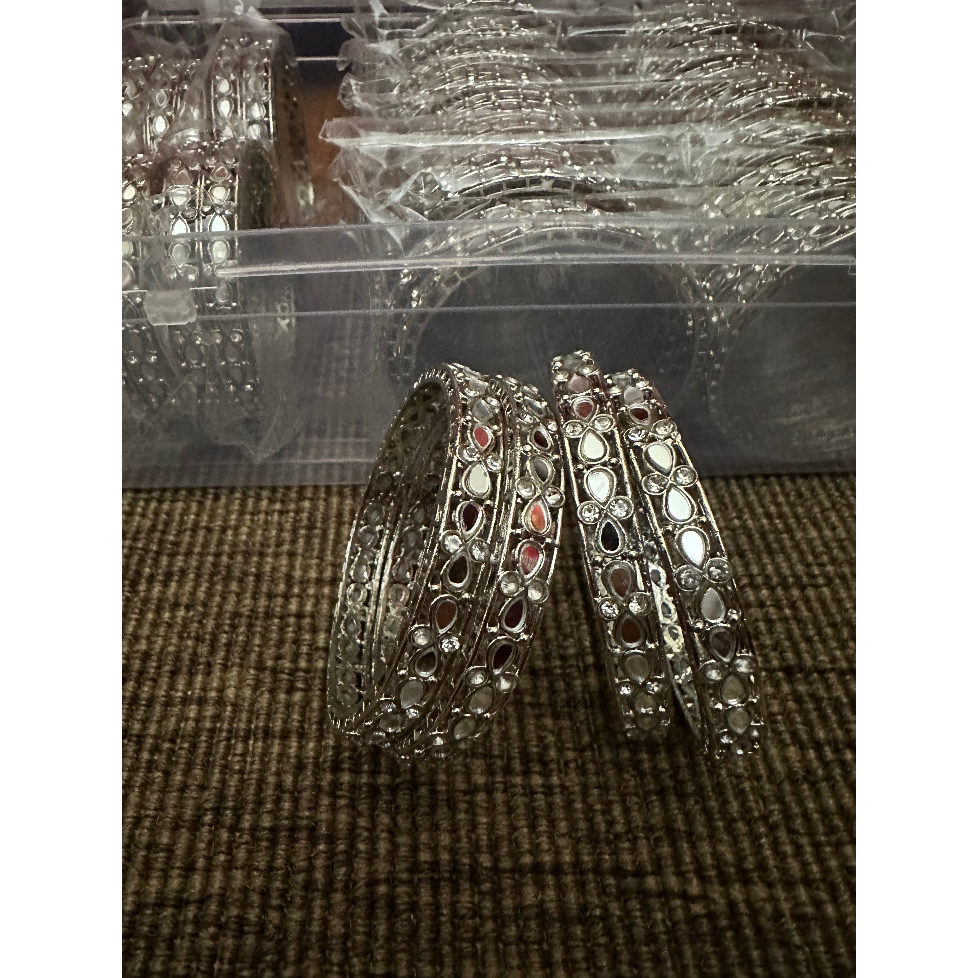 Oxidized Silver Bangles with Kundan Work - Elegant Handmade Jewelry for Women - Perfect for Weddings, Parties & Festive Occasions