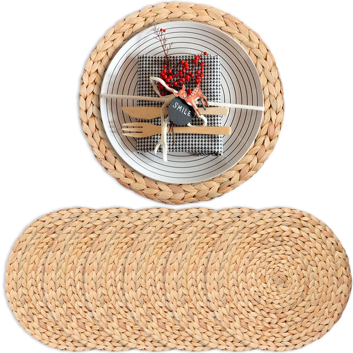 Round Woven Placemats Set of 6 - 13.4