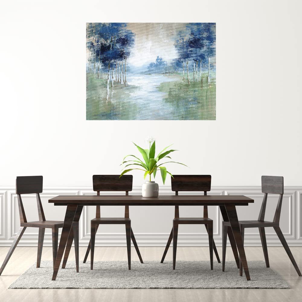 Hand-Painted Birch River Fine Art Canvas Wall Decor by Artist Nan - 46x35 Inches - Ready to Hang - Nature Landscape Painting for Living Room, Bedroom, Office & Home Decor - Perfect for Modern, Farmhouse or Coastal Interior Design Styles