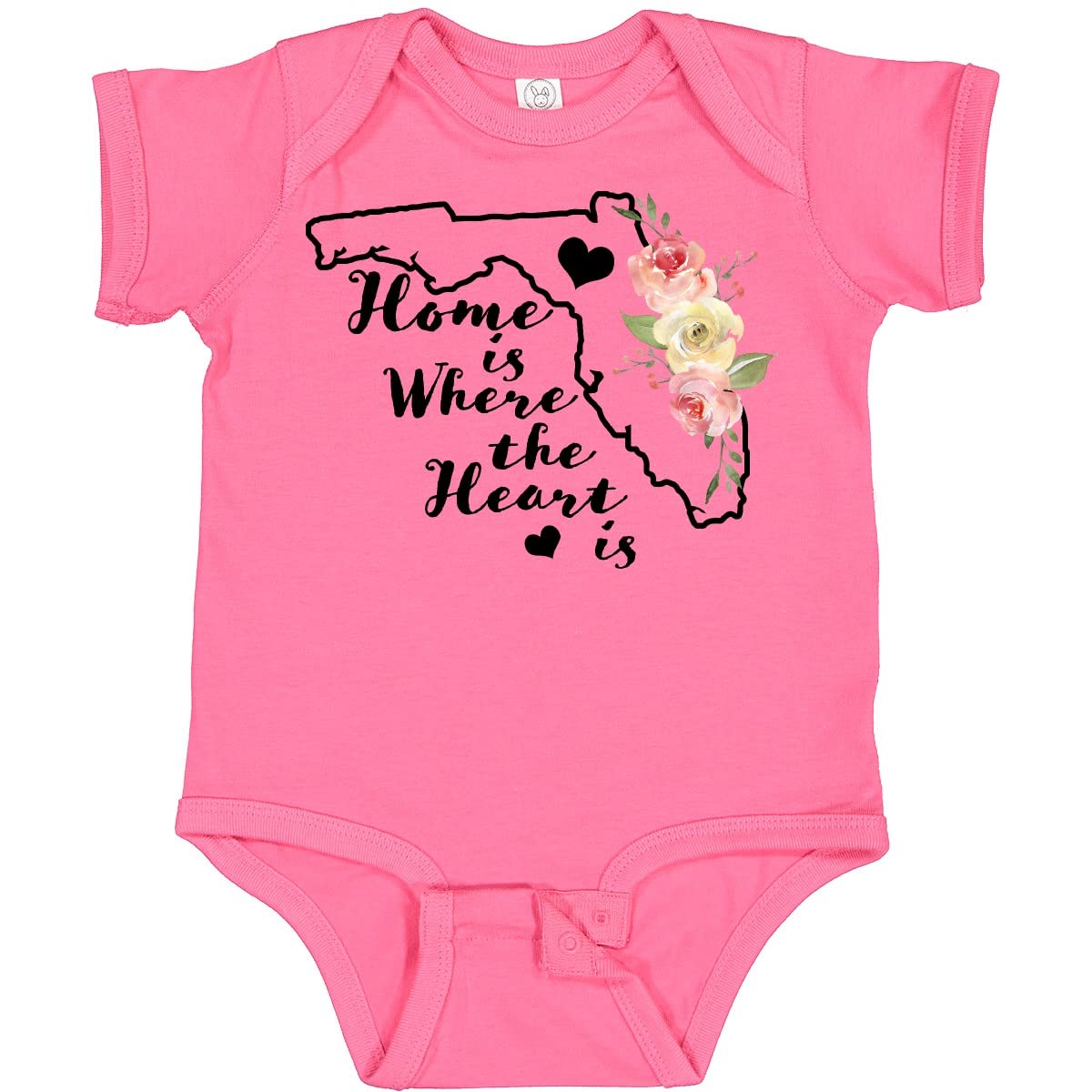 Inktastic Florida Home Where the Heart Is Watercolor Floral Baby Bodysuit - Soft Cotton Infant Onesie for Newborns, Photo Shoots & Family Vacations
