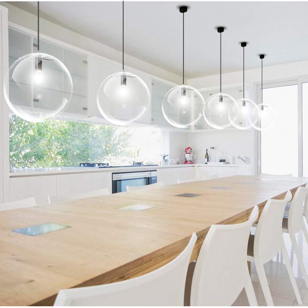 Handblown Clear Glass Pendant Light with Black Lamp Holder & Adjustable Cord - 7.9