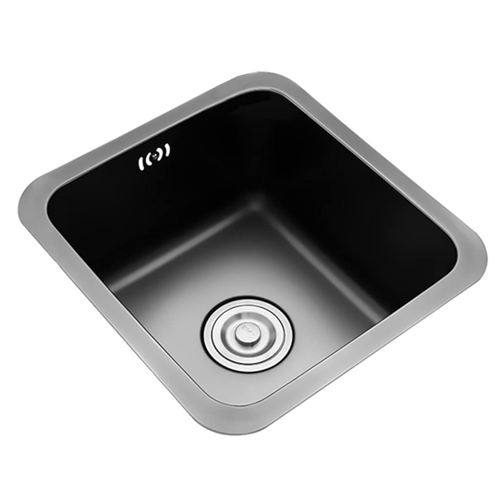 Premium Black-Grey 304 Stainless Steel Single Bowl Kitchen Sink - 34x32cm Drop-in or Undermount Installation - Ideal for Bar Prep, Small Kitchens & Modern Home Renovations