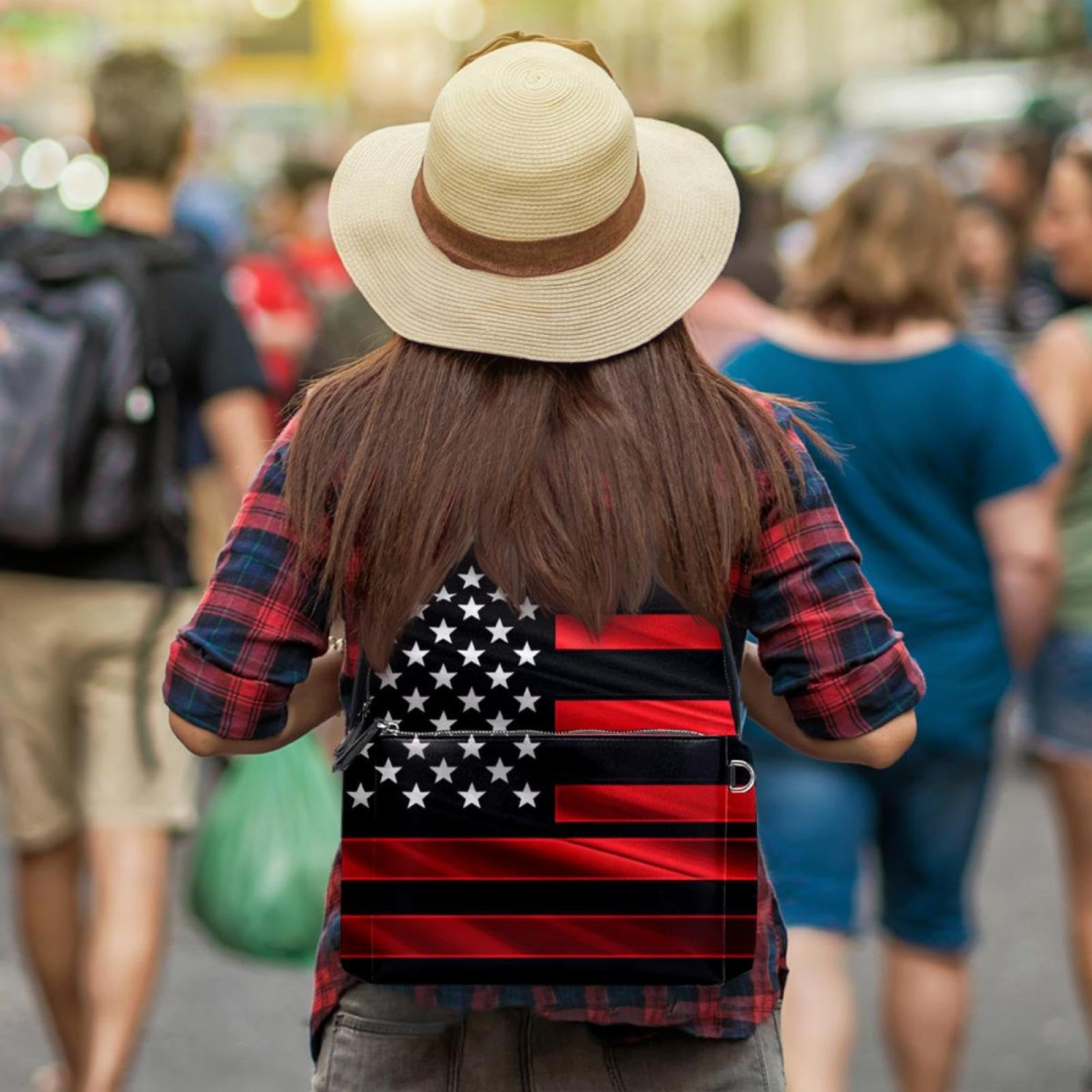 Lightweight Travel Backpack for Men & Women - Small Carry On Backpack with USA Flag Design (Black/Red) - Perfect for Airplane, Hiking, Commuting & Daily Use