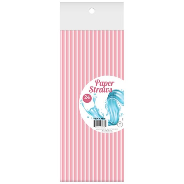 Eco-Friendly Pink Paper Straws 24 Pack - Biodegradable & Compostable Drinking Straws for Parties, Weddings, and Home Use