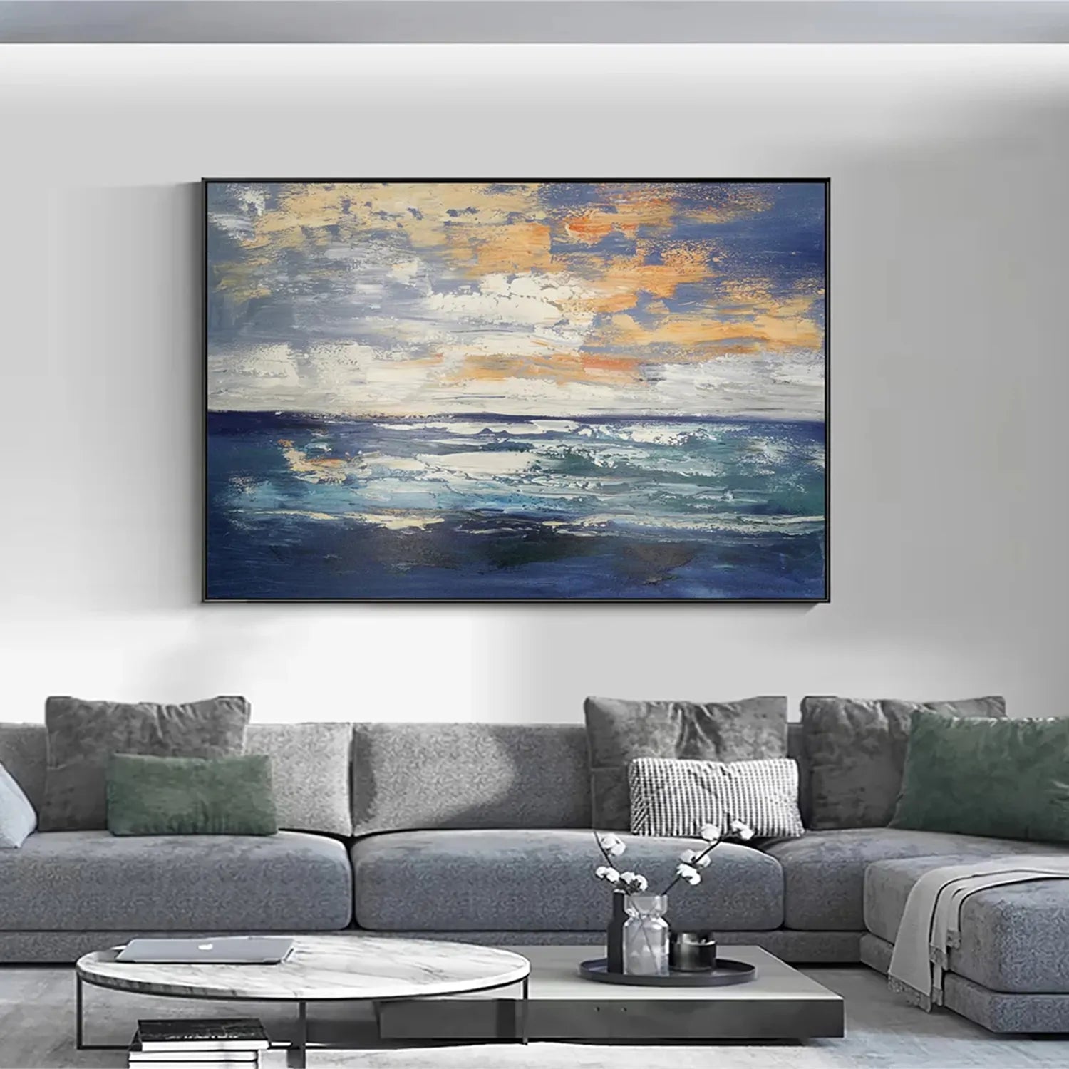 Ocean and Sky Painting #OS 179 - Handmade Canvas Wall Art for Home & Office Decor - Perfect for Living Room, Bedroom, or Office Wall Decor