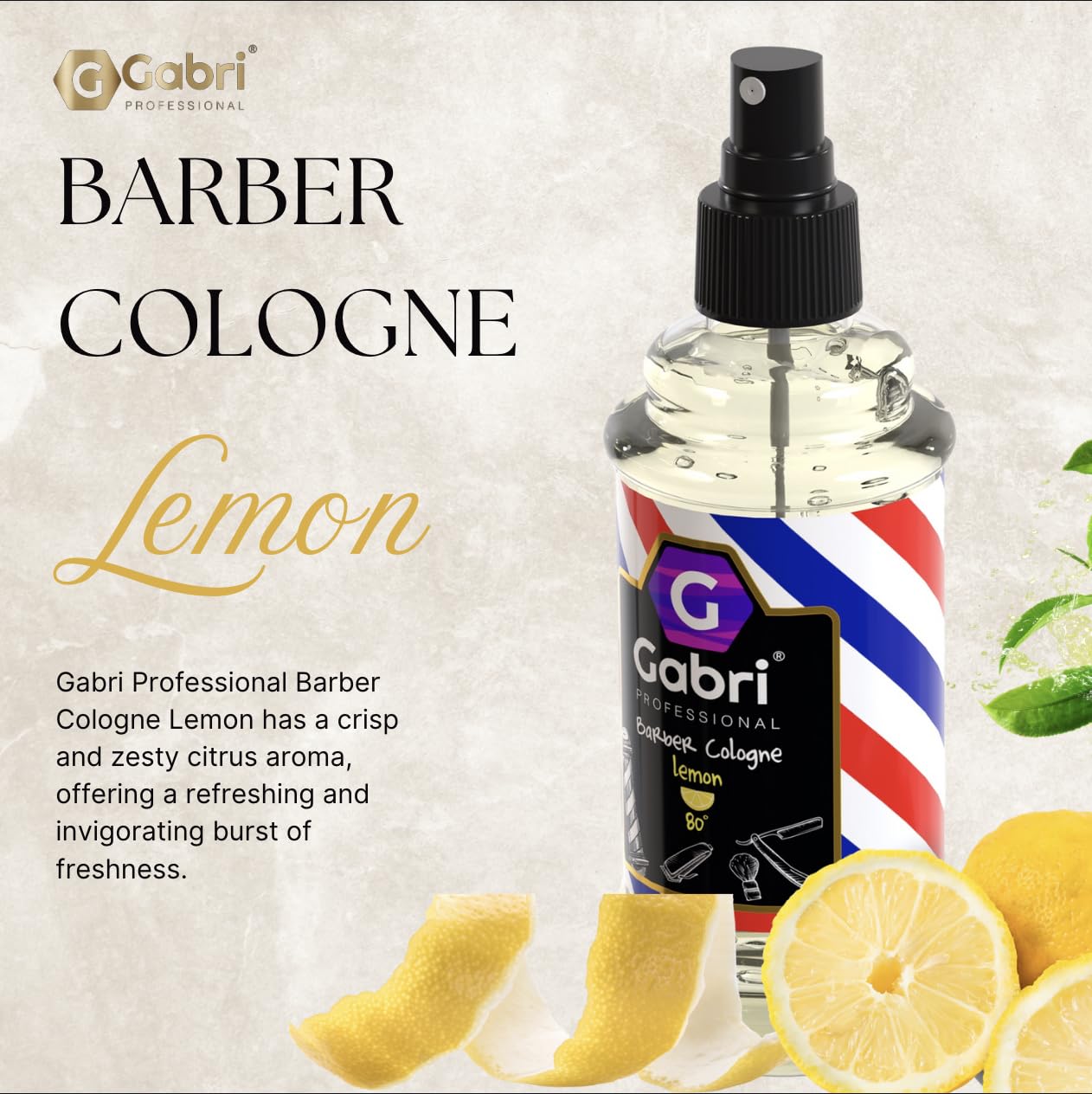 Gabri Lemon Cologne 250ml - Premium Turkish Eau De Cologne Spray for Men | Refreshing Aftershave & Barber Cologne | Traditional Lemon Scent (No7 Lemon) | Perfect for Grooming, Daily Freshness & Special Occasions