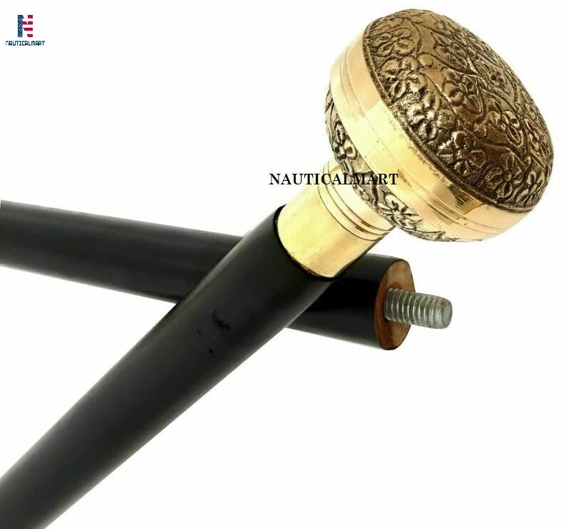 Handmade Victorian Style Wooden Walking Cane with Golden Brass Handle - Unique Fashionable Mobility Aid for Men & Women, Perfect for Hiking, Travel, and Gift Giving