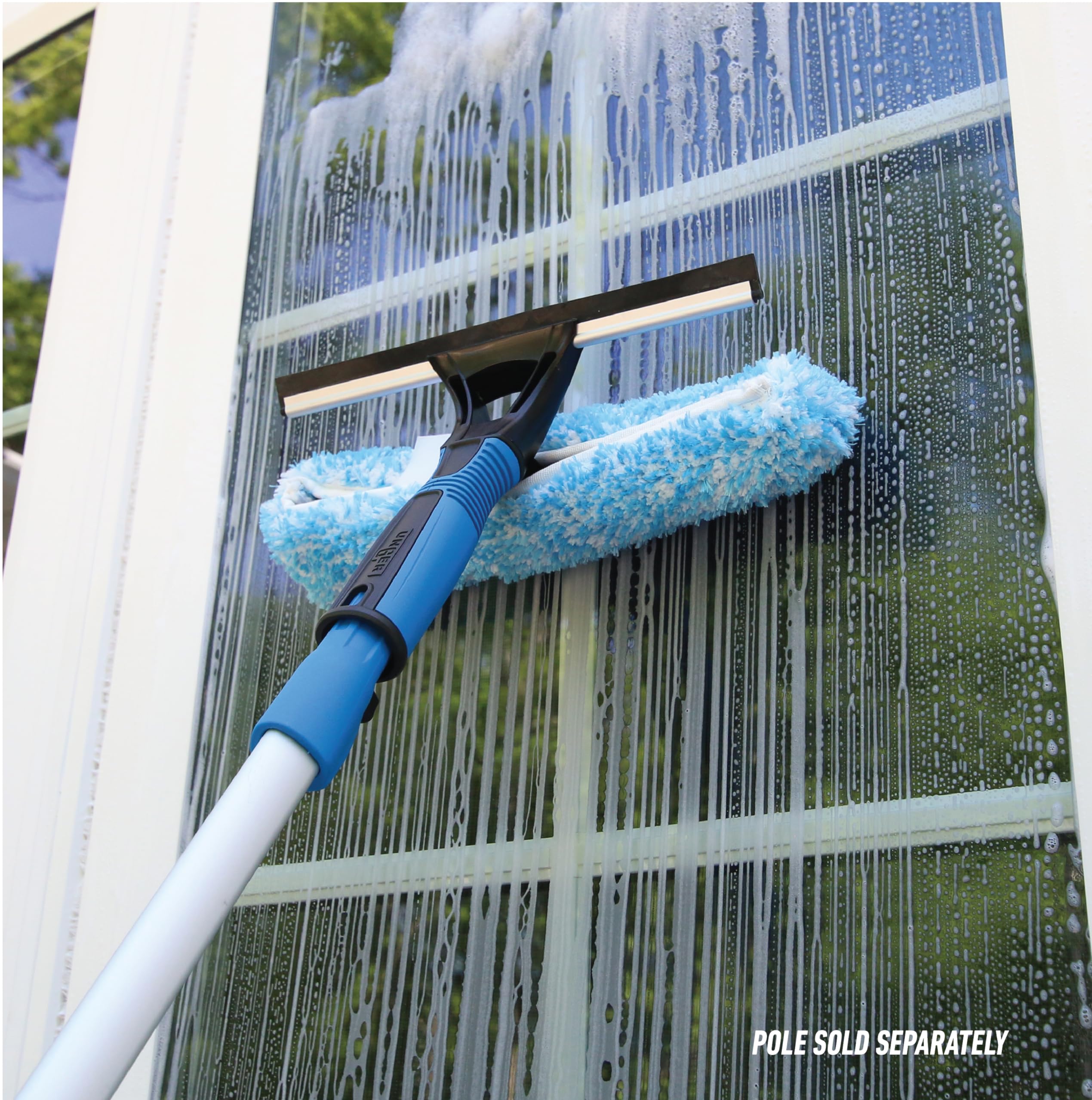 Unger 10” Squeegee & Scrubber - Window Cleaning Tool with Microfiber Sleeve for Home & Office Use