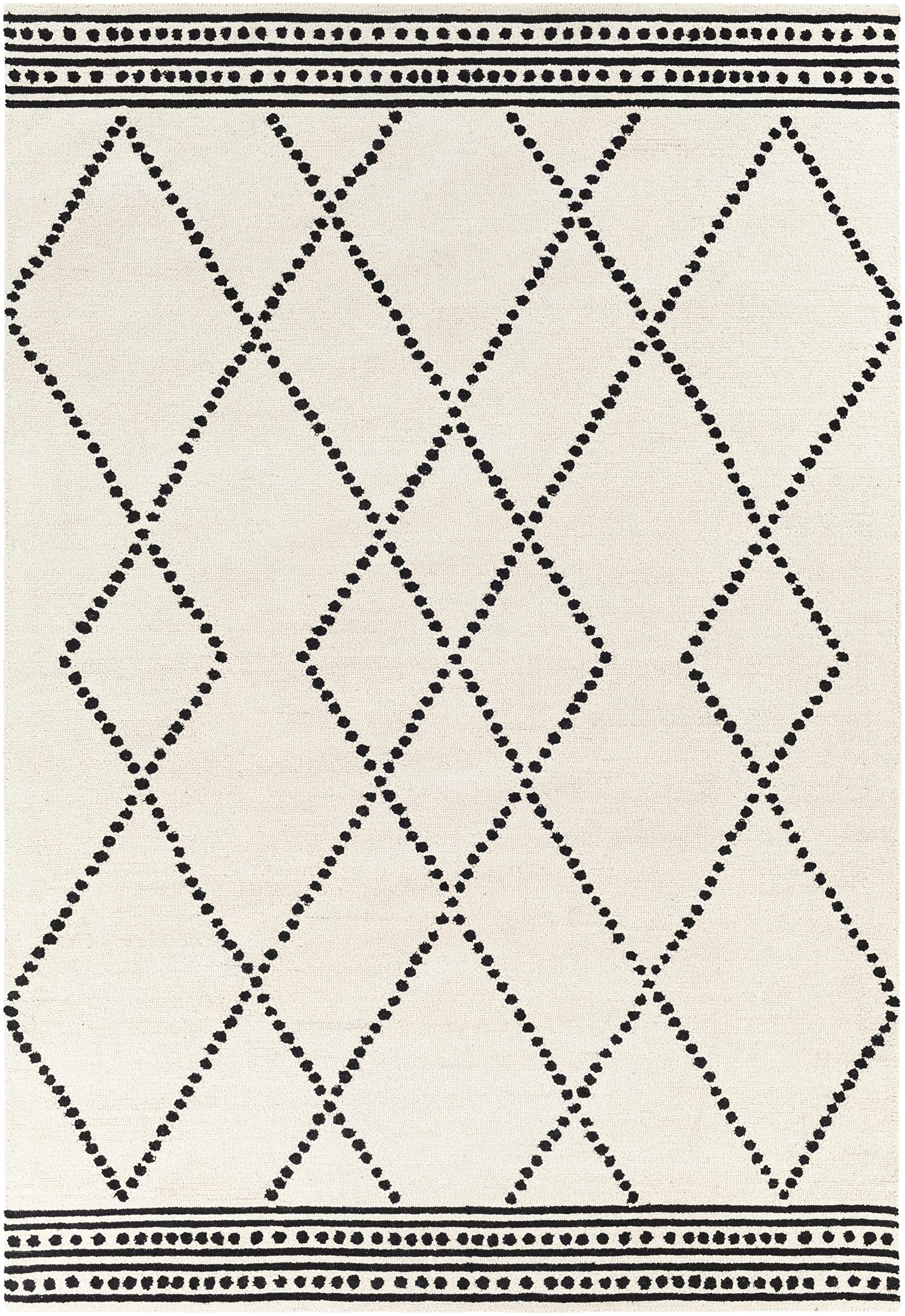 Hauteloom Tamayo Wool Area Rug 8' x 10' - Modern Black & Beige Living Room Bedroom Rug - Soft & Durable for Home Decor, Office, Dining Room