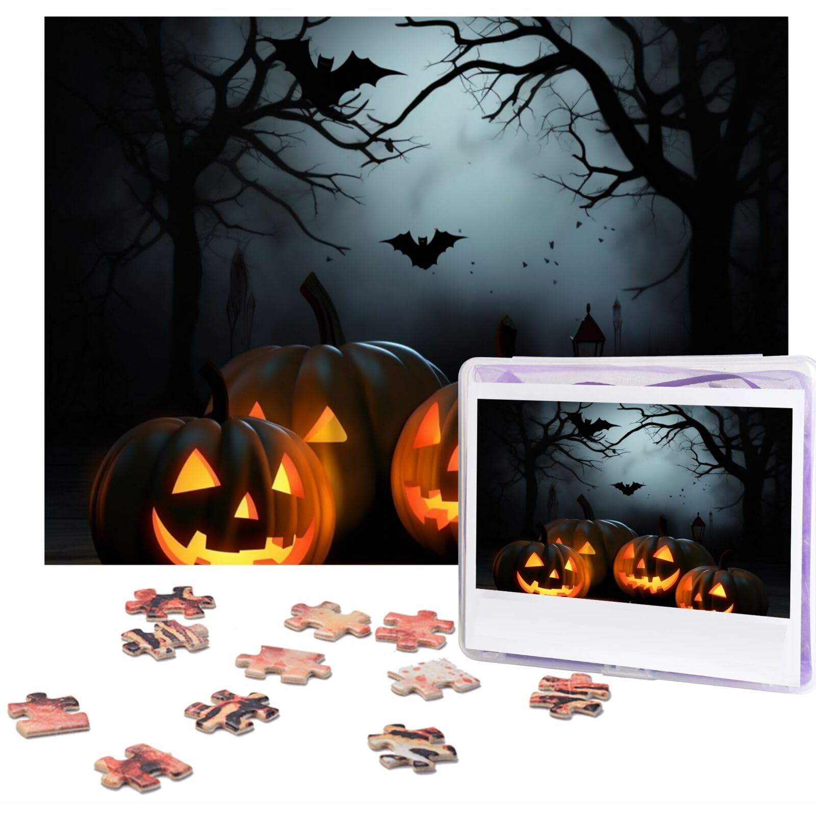500-Piece Halloween Pumpkin Jigsaw Puzzle for Adults - Personalized Wooden Photo Puzzle, Classic Family Game (20.4