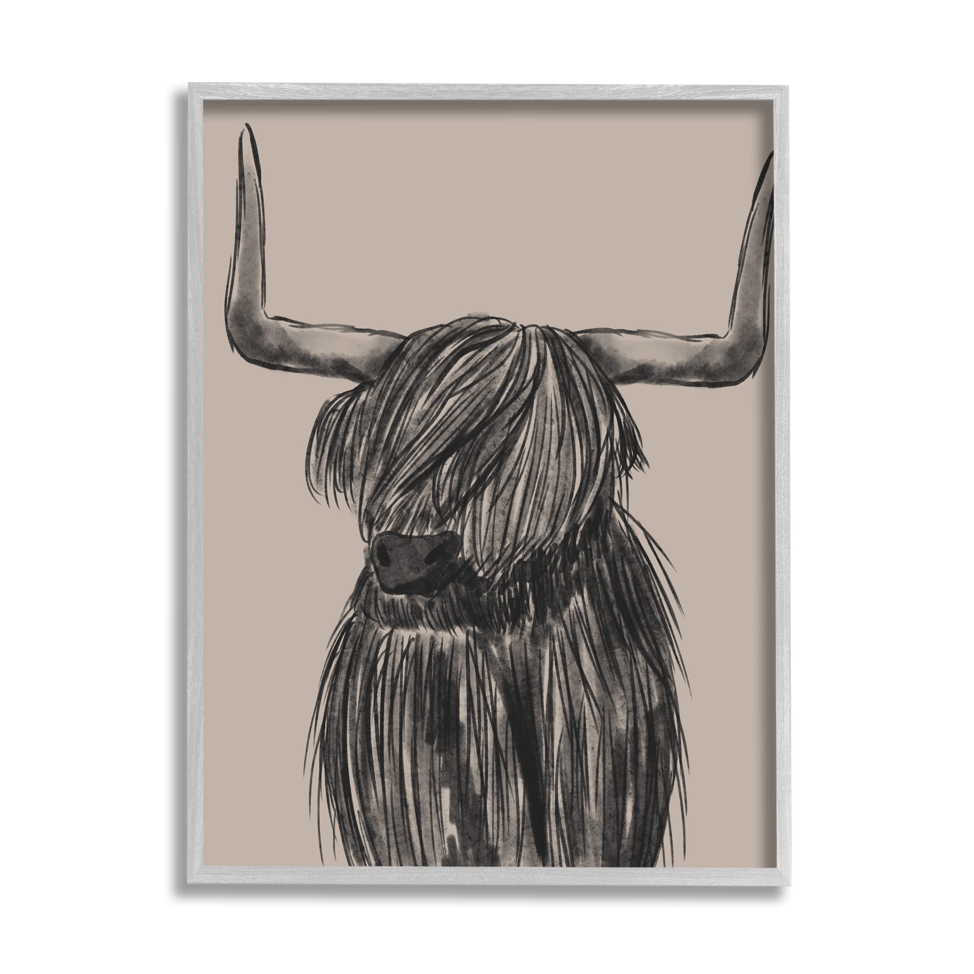 Stupell Industries Longhorn Highland Cattle Charcoal Line Drawing Portrait Wall Art - Modern Farmhouse Decor by Lisa Whitebutton - Perfect for Living Room, Bedroom, or Office Decor