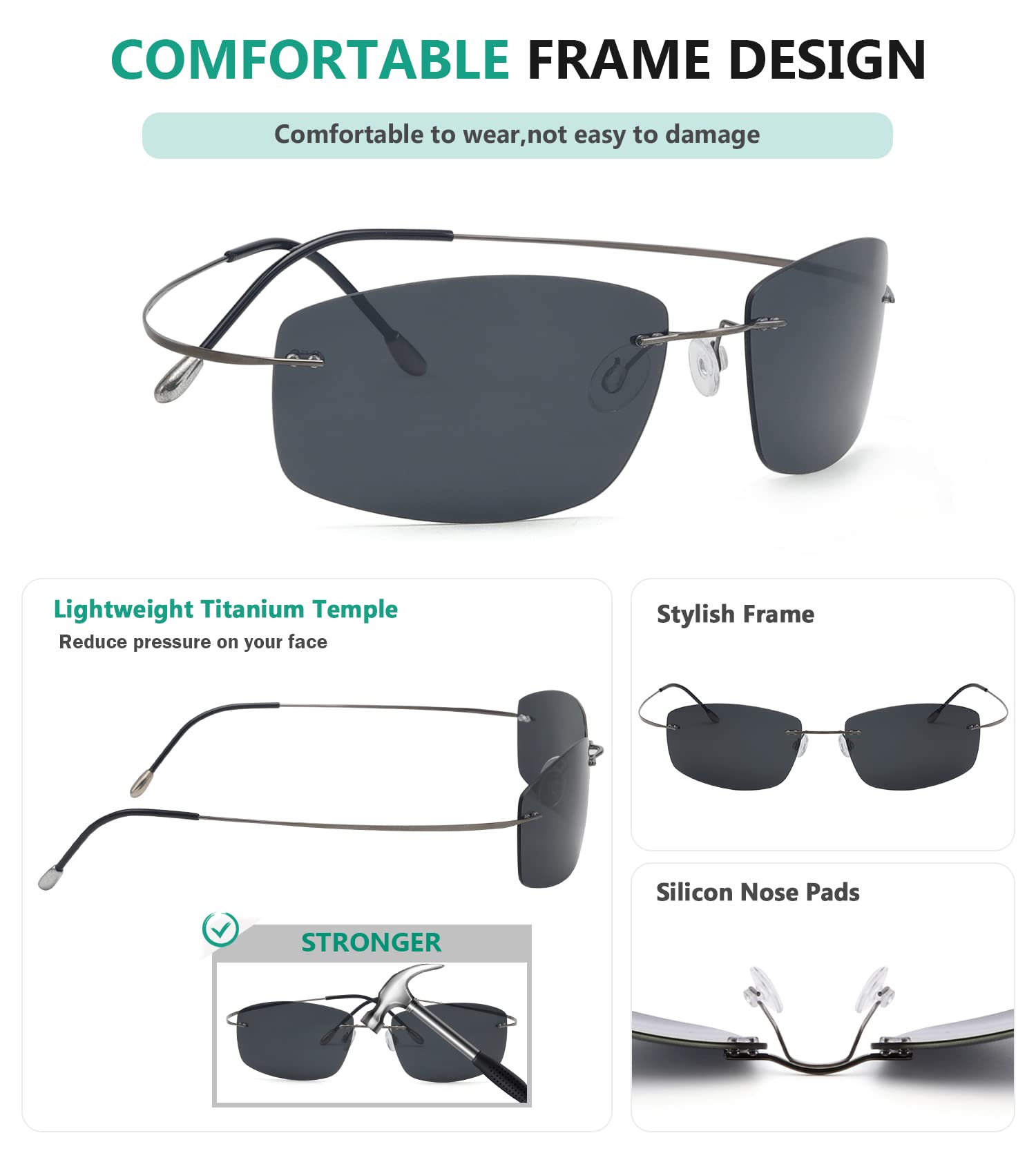 Eyekepper Rimless Titanium Frame Polarized Sunglasses - UV400 Protection, Lightweight & Durable - Perfect for Driving, Fishing & Outdoor Activities