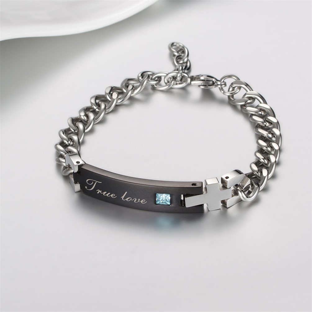 ALEXTINA Stainless Steel True Love Cubic Zirconia Matching Couple Bracelets for Men & Women - Romantic Valentine's Day Gift for Couples, Anniversary, Wedding, or Proposal