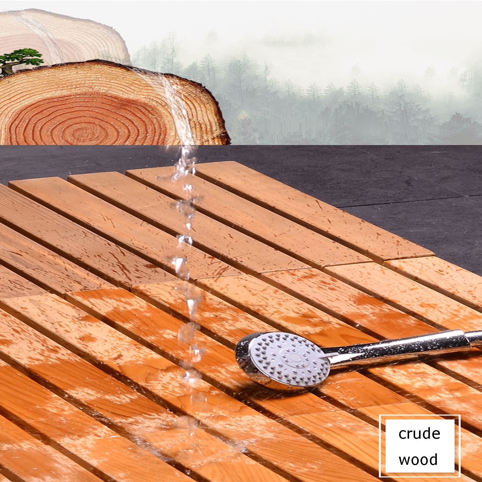 KDDEON Natural Wooden Bath Mat - Slatted Bamboo Shower Mat for Bathroom, Bathtub & Floor - Easy Storage & Quick Dry - 70x100cm/28x39in - Perfect for Spa, Luxury Bathrooms & Wet Areas