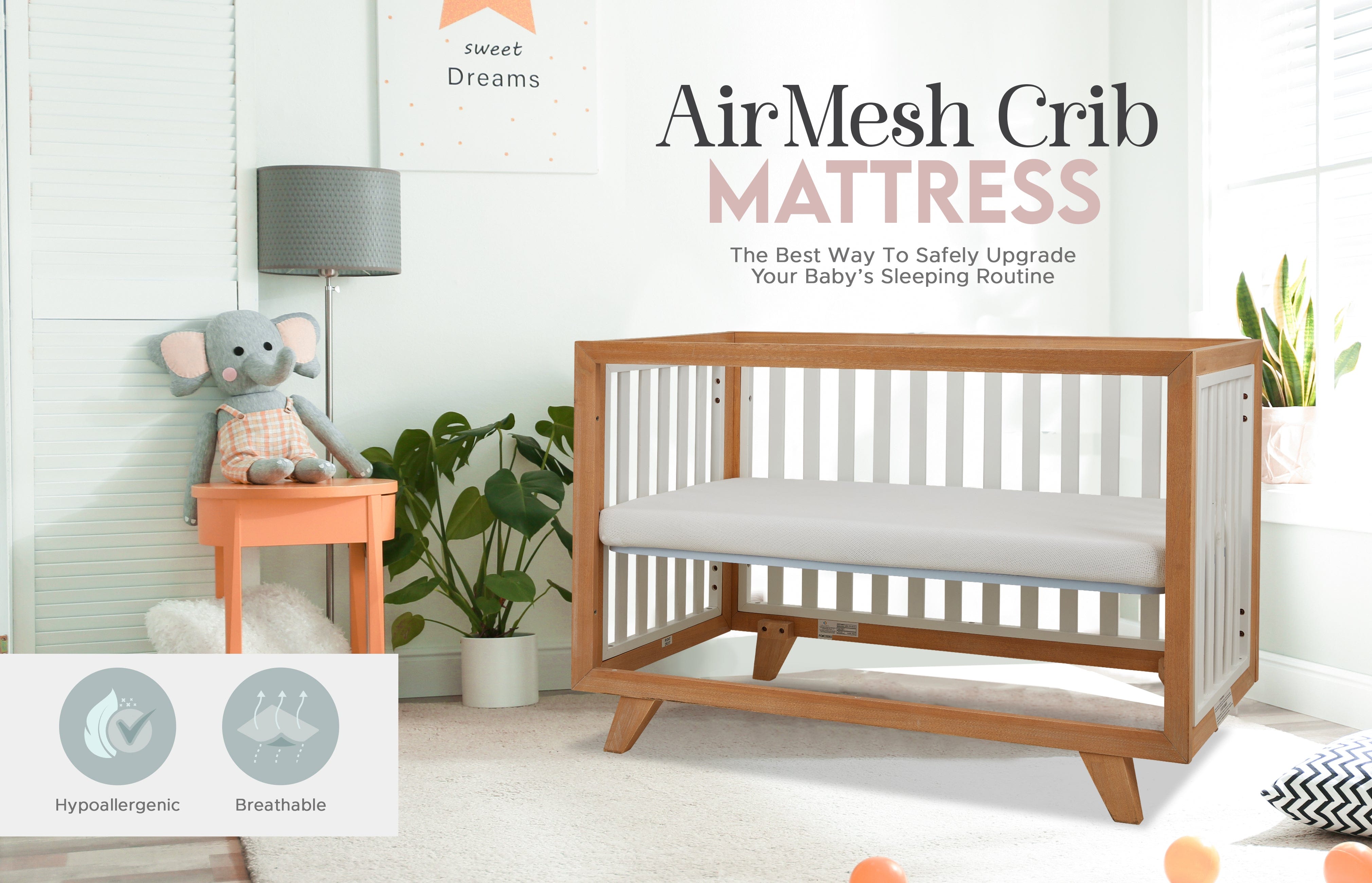 Numu AirMesh Crib Mattress - Breathable Baby Crib Mattress for Safe Sleep | Hypoallergenic & Waterproof | Perfect for Nursery, Daycare & Travel