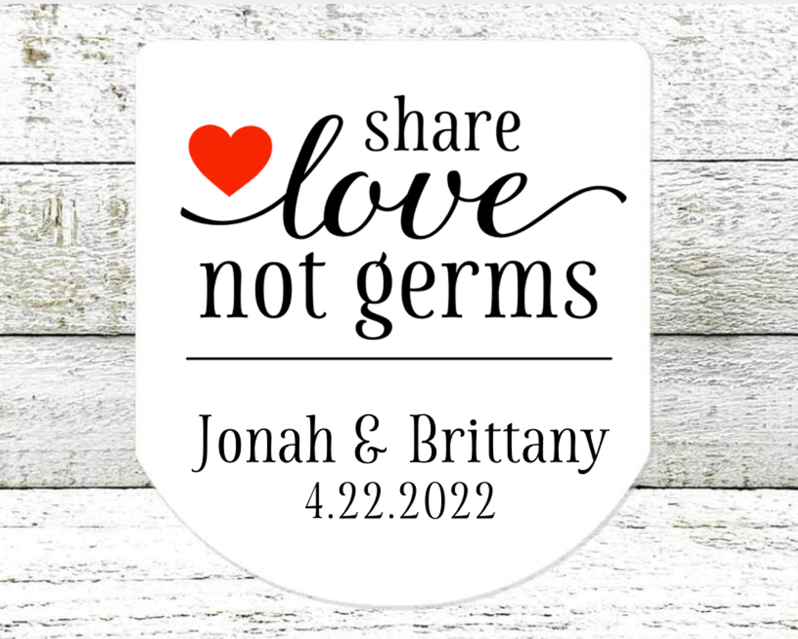 Personalized Sanitizer Stickers - 30 Wedding Favor Labels for PocketBac - Share Love Not Germs - Perfect for Bridal Showers & Guest Gifts