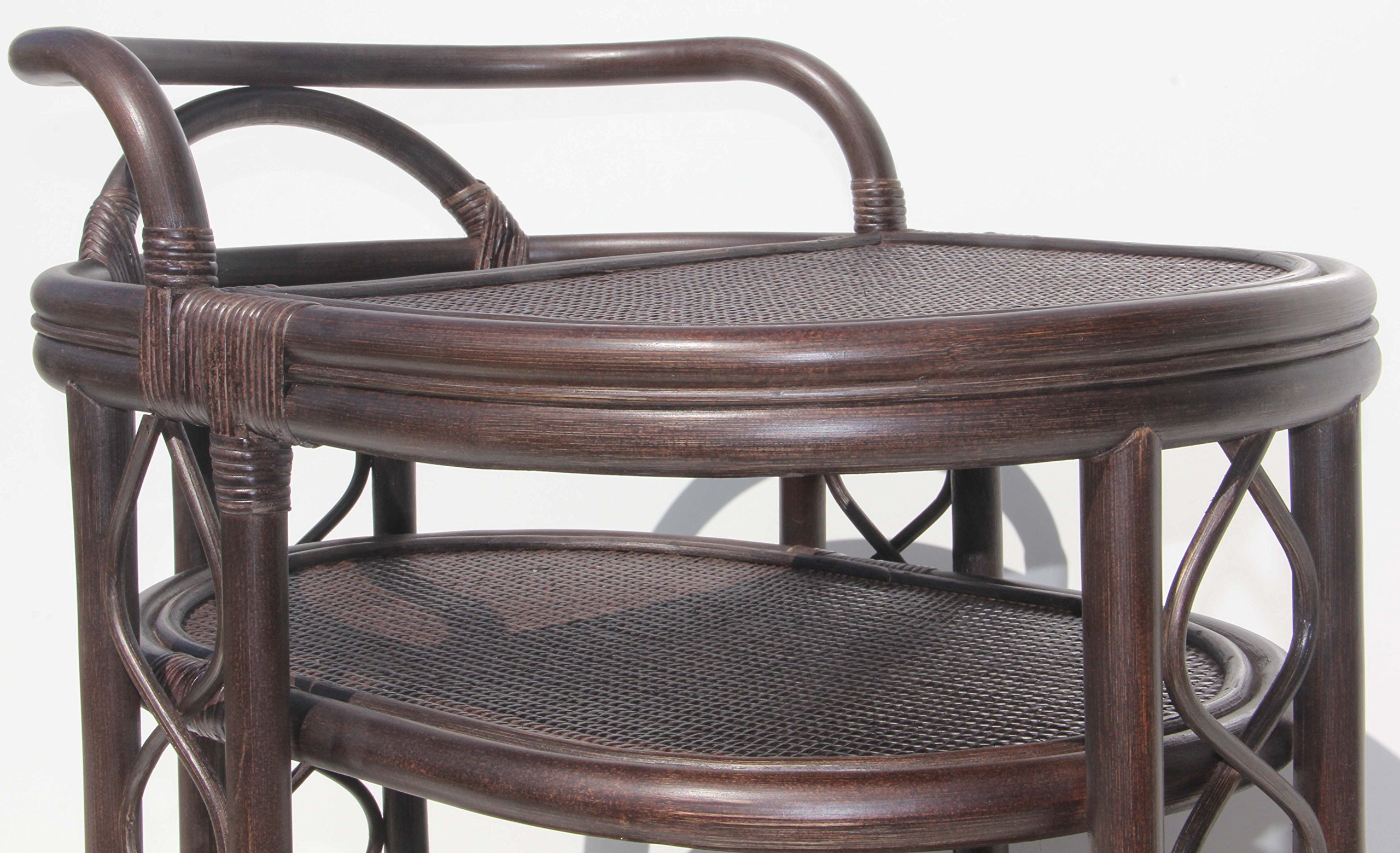 Handmade Natural Rattan Wicker Bar Cart with Wheels - Eco-Friendly Dark Brown Serving Table for Drinks & Appetizers - Perfect for Home Bar, Outdoor Entertaining & Kitchen Use